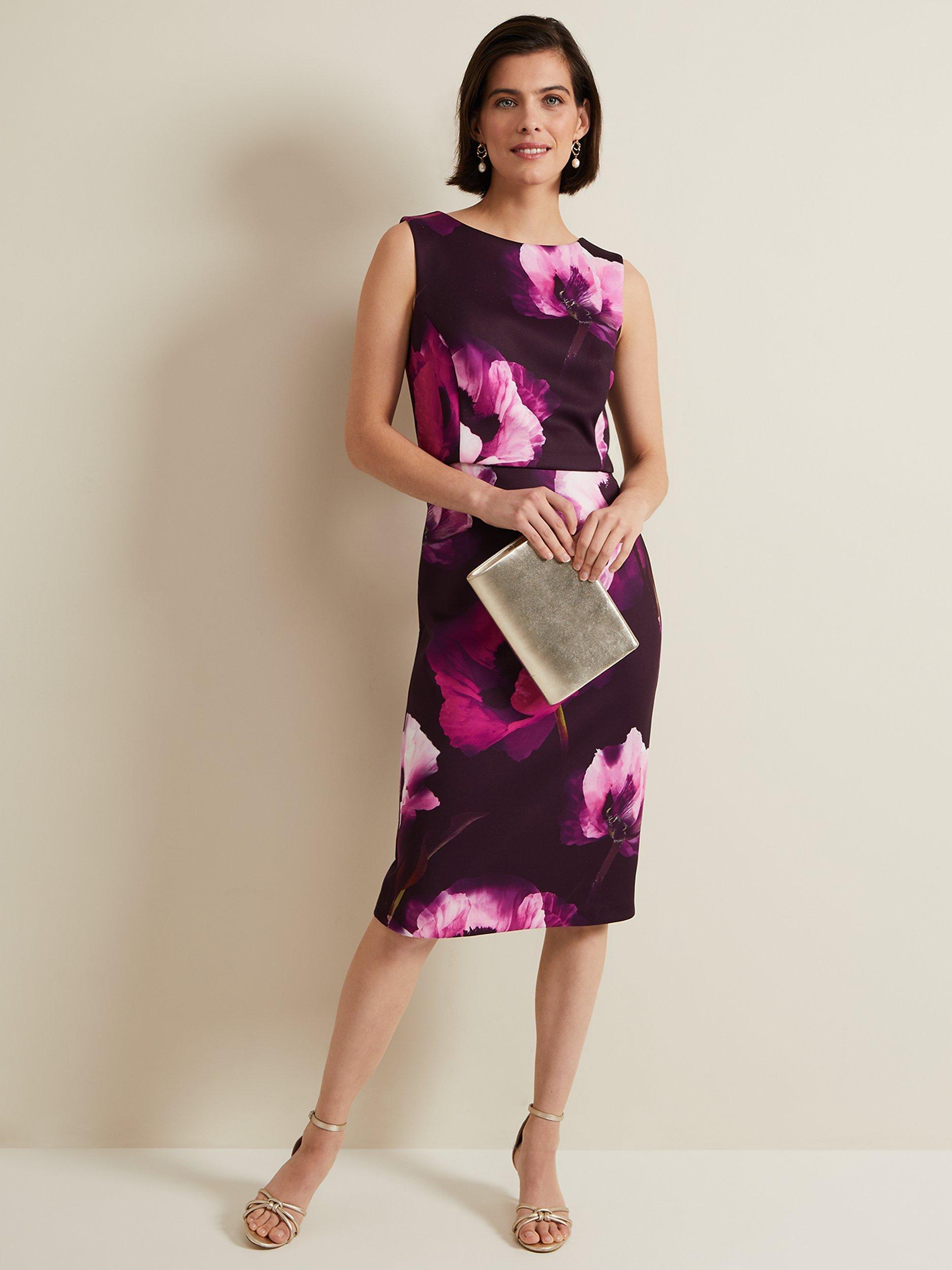 Product image 1 of 7, which shows Phase Eight Christie Floral Scuba Midi Dress, Multi, 20