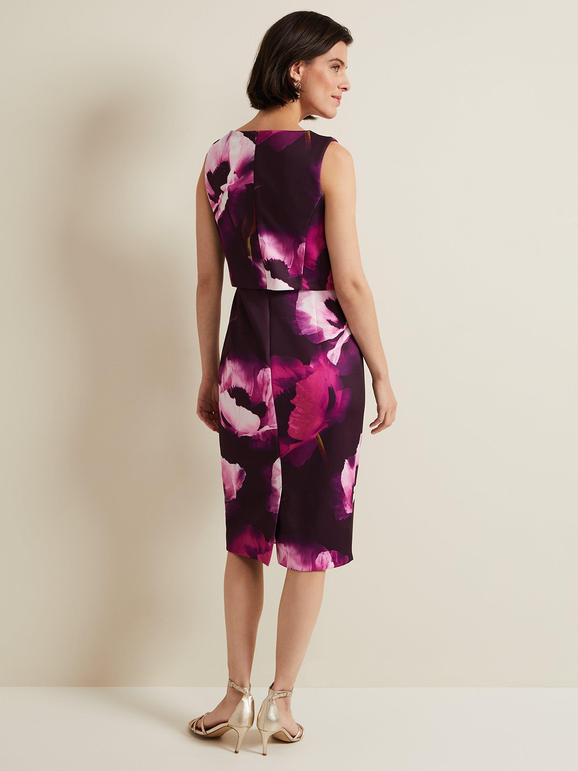 Product image 2 of 7, which shows Phase Eight Christie Floral Scuba Midi Dress, Multi, 20