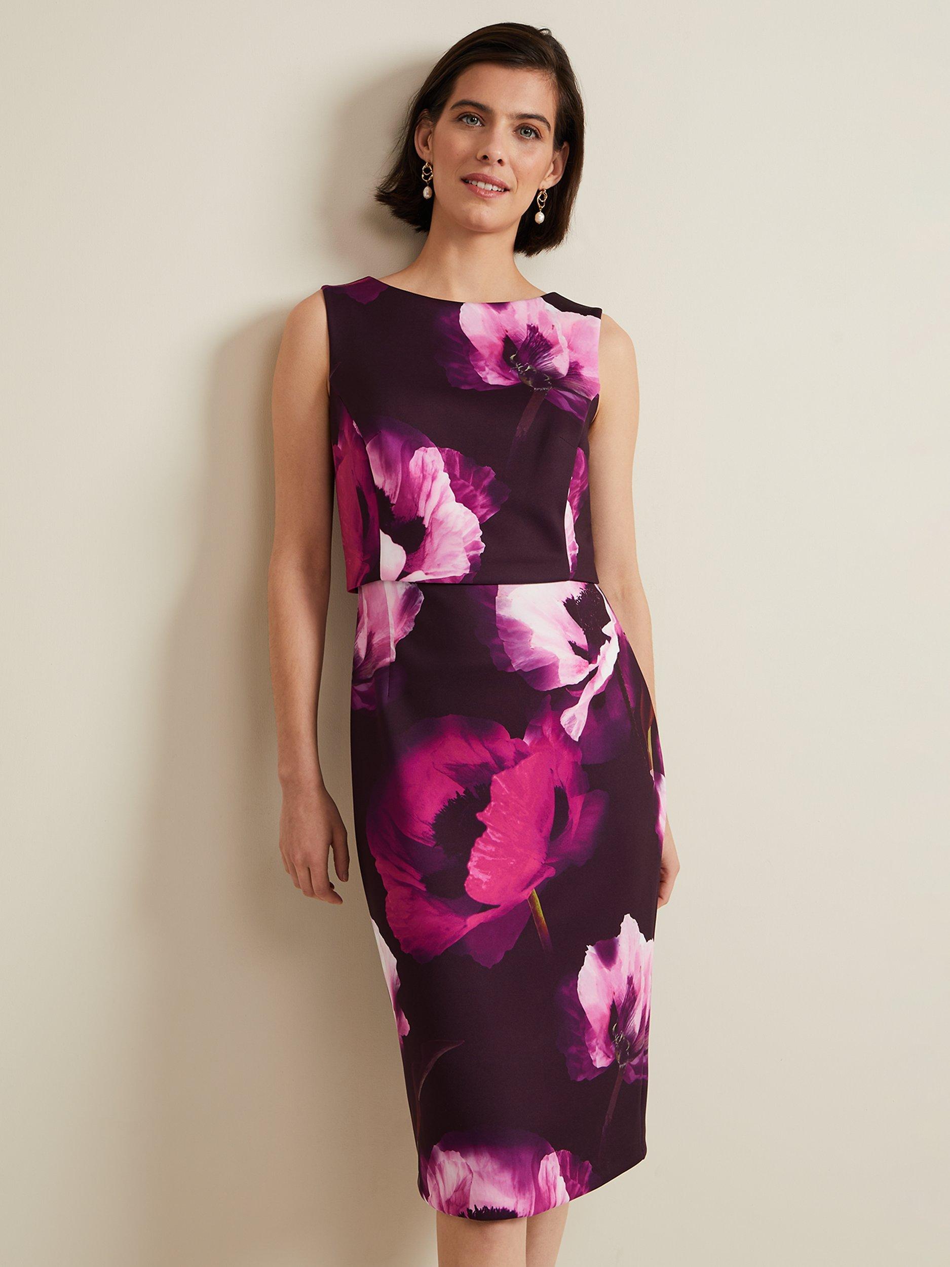 Product image 3 of 7, which shows Phase Eight Christie Floral Scuba Midi Dress, Multi, 20