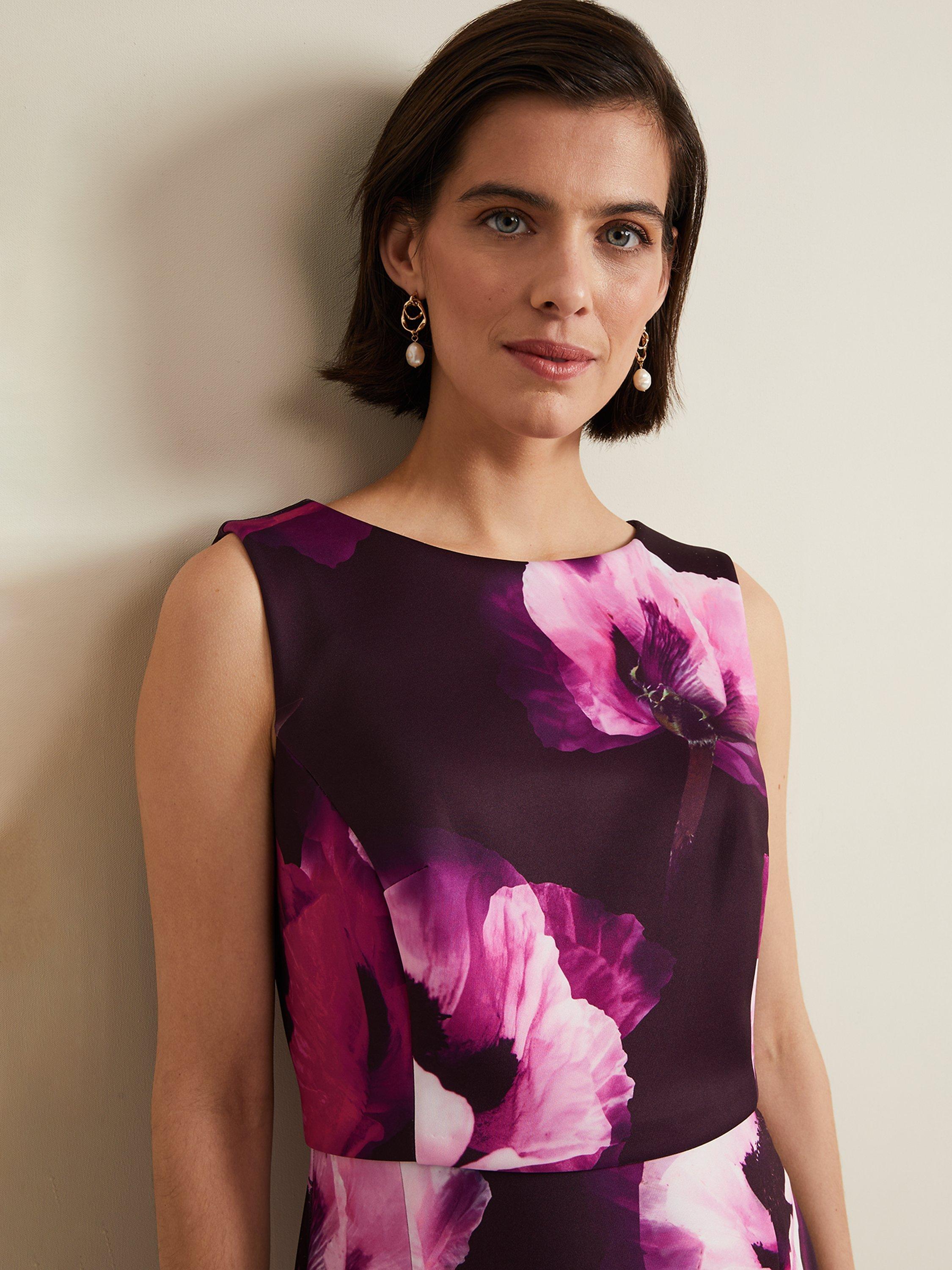 Product image 4 of 7, which shows Phase Eight Christie Floral Scuba Midi Dress, Multi, 20