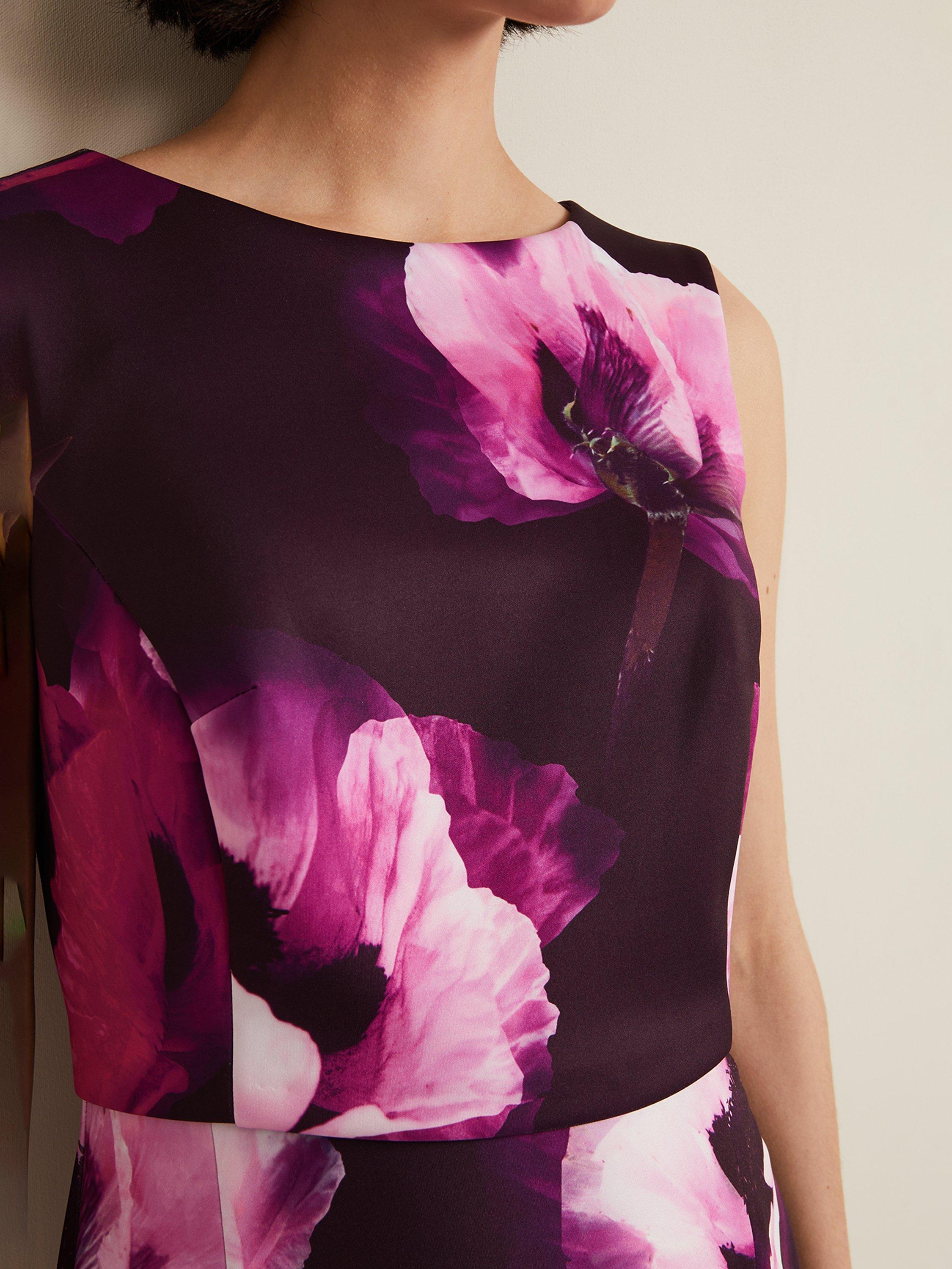 Product image 7 of 7, which shows Phase Eight Christie Floral Scuba Midi Dress, Multi, 20
