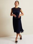 Phase Eight Makaela Pleated Embroidered Dress, Navy