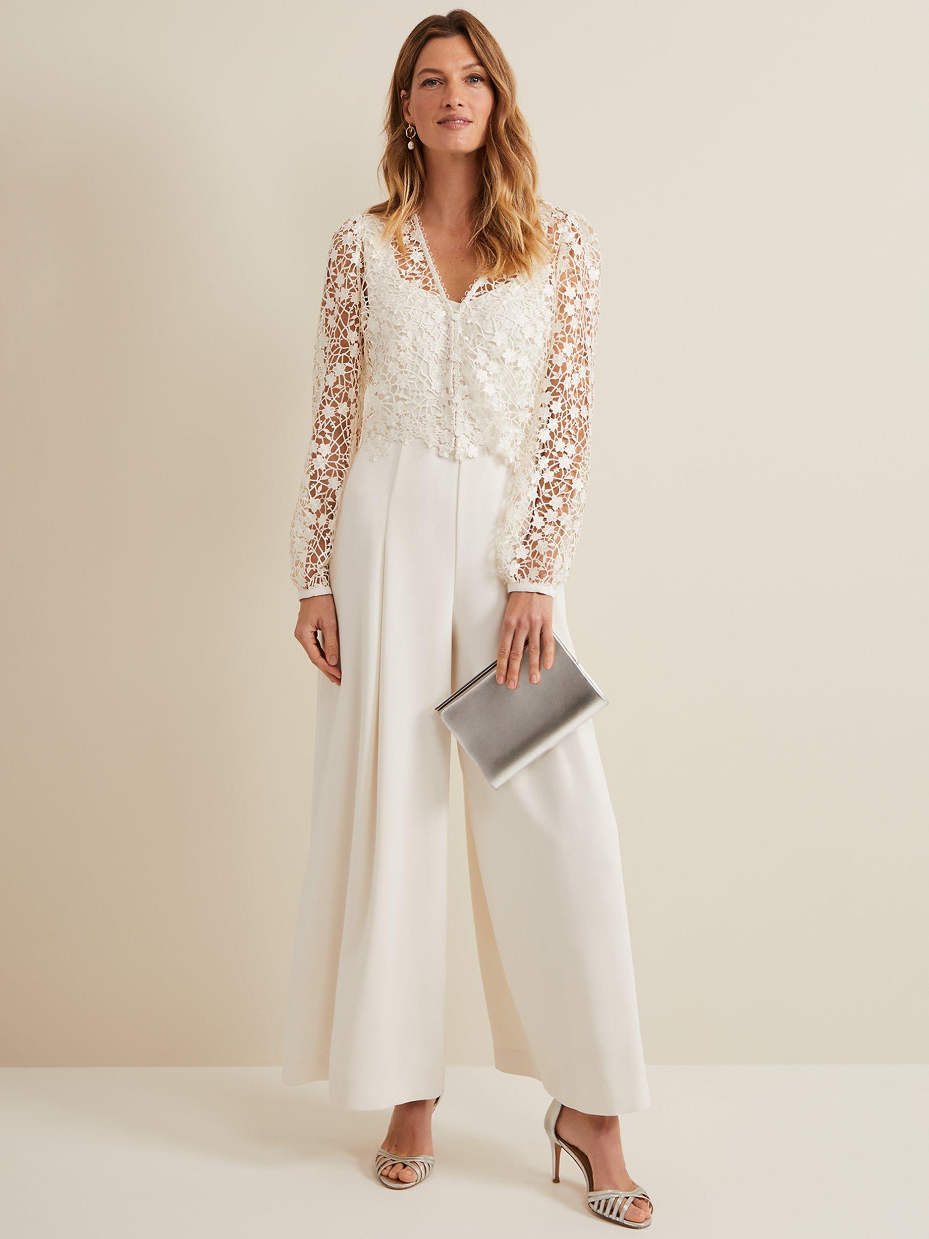 Phase Eight Mariposa Lace Overlay Jumpsuit, Cream