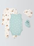 John Lewis Baby Animal Print Sleepsuit, Bodysuit, Hat and Booties Set, Green