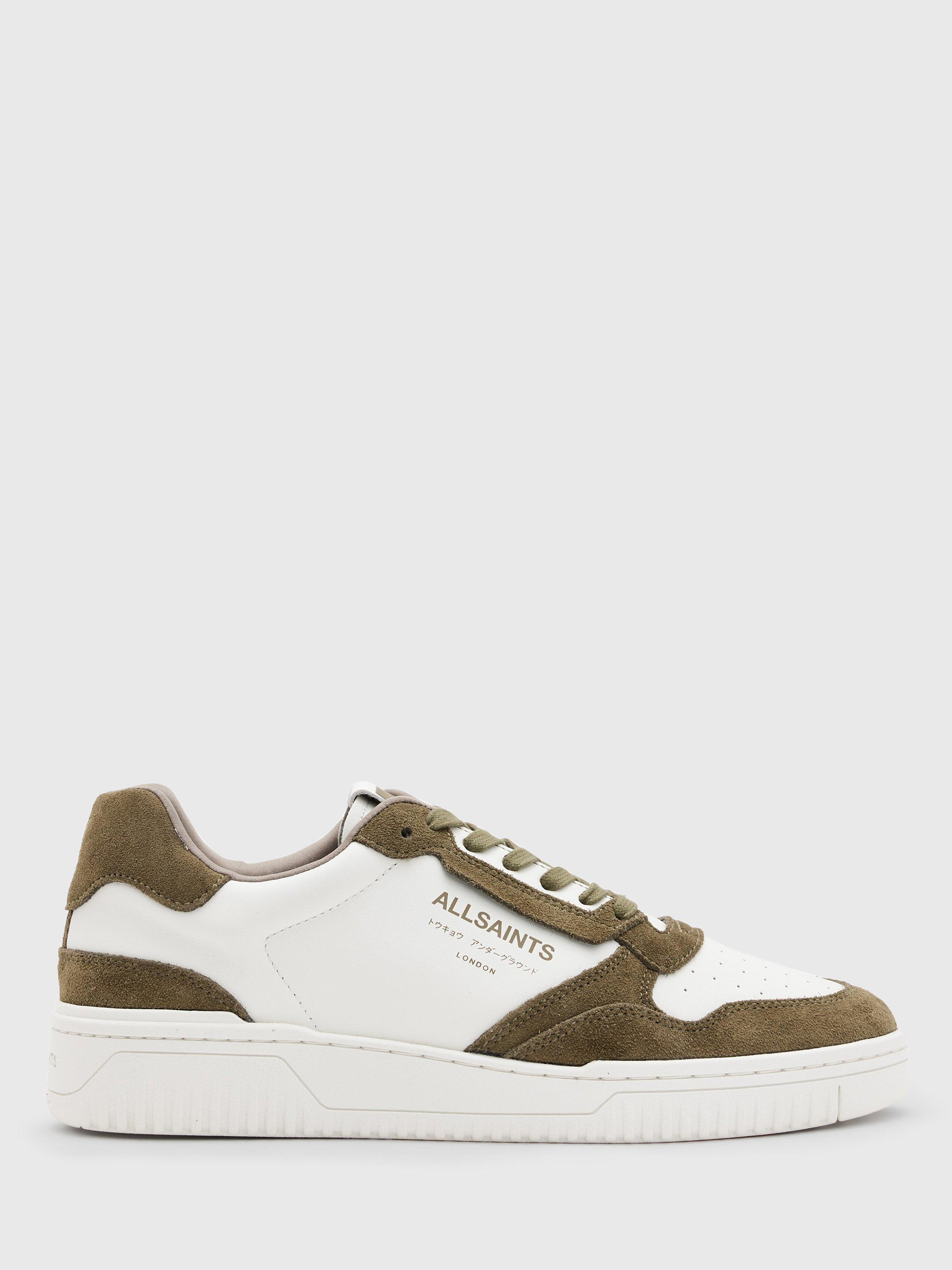 AllSaints Regan Low Top Leather Trainers, White/Khaki