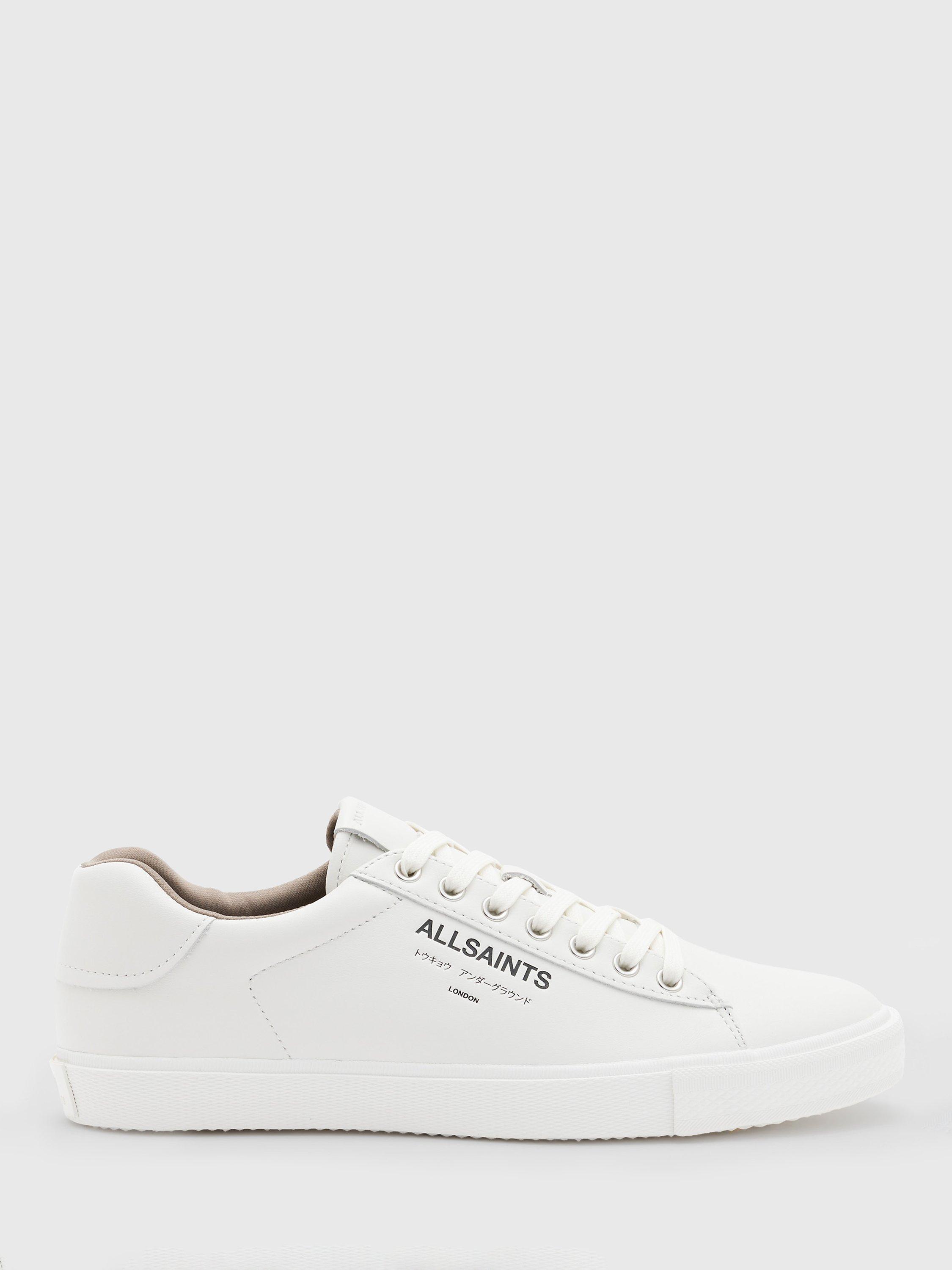 Product image 1 of 5, which shows AllSaints Underground Leather Trainers, Triple White, 7