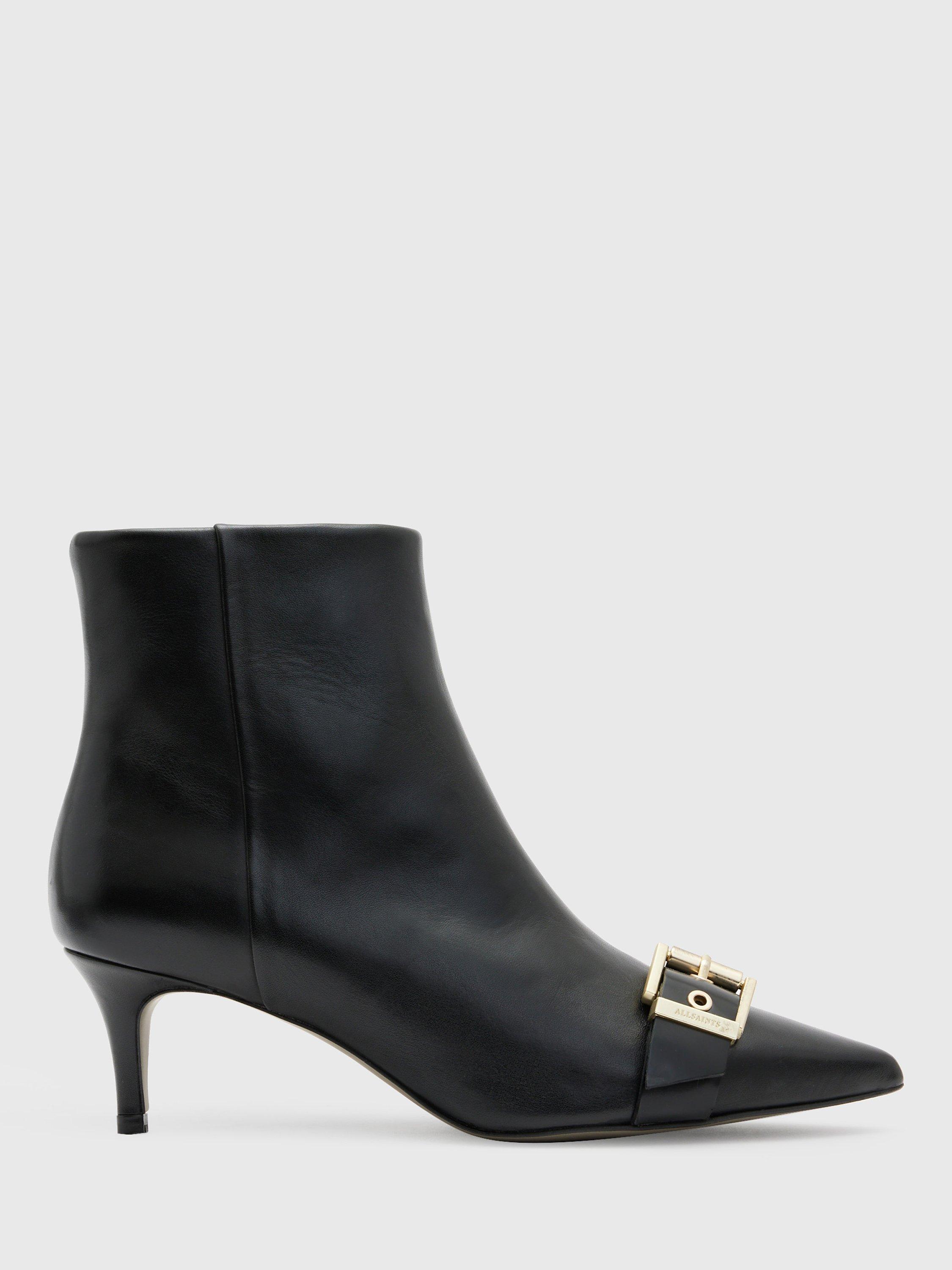 AllSaints Rebecca Pointed Toe Leather Buckle Boots Black