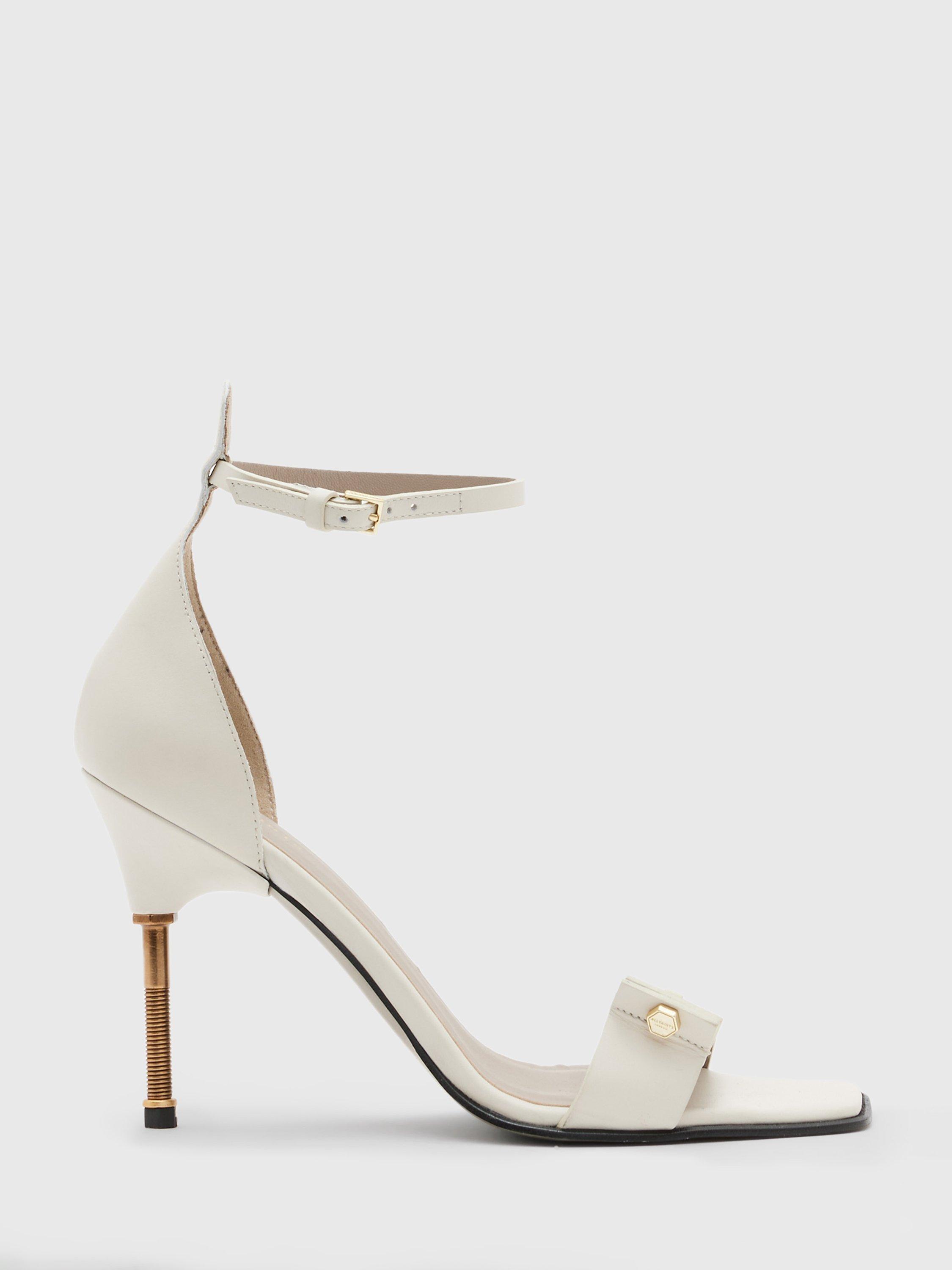 AllSaints Betty High Heel Leather Sandals, Parchment White