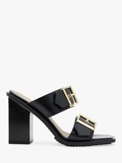 AllSaints Camille Metallic Leather Buckle Strap Mules, Black