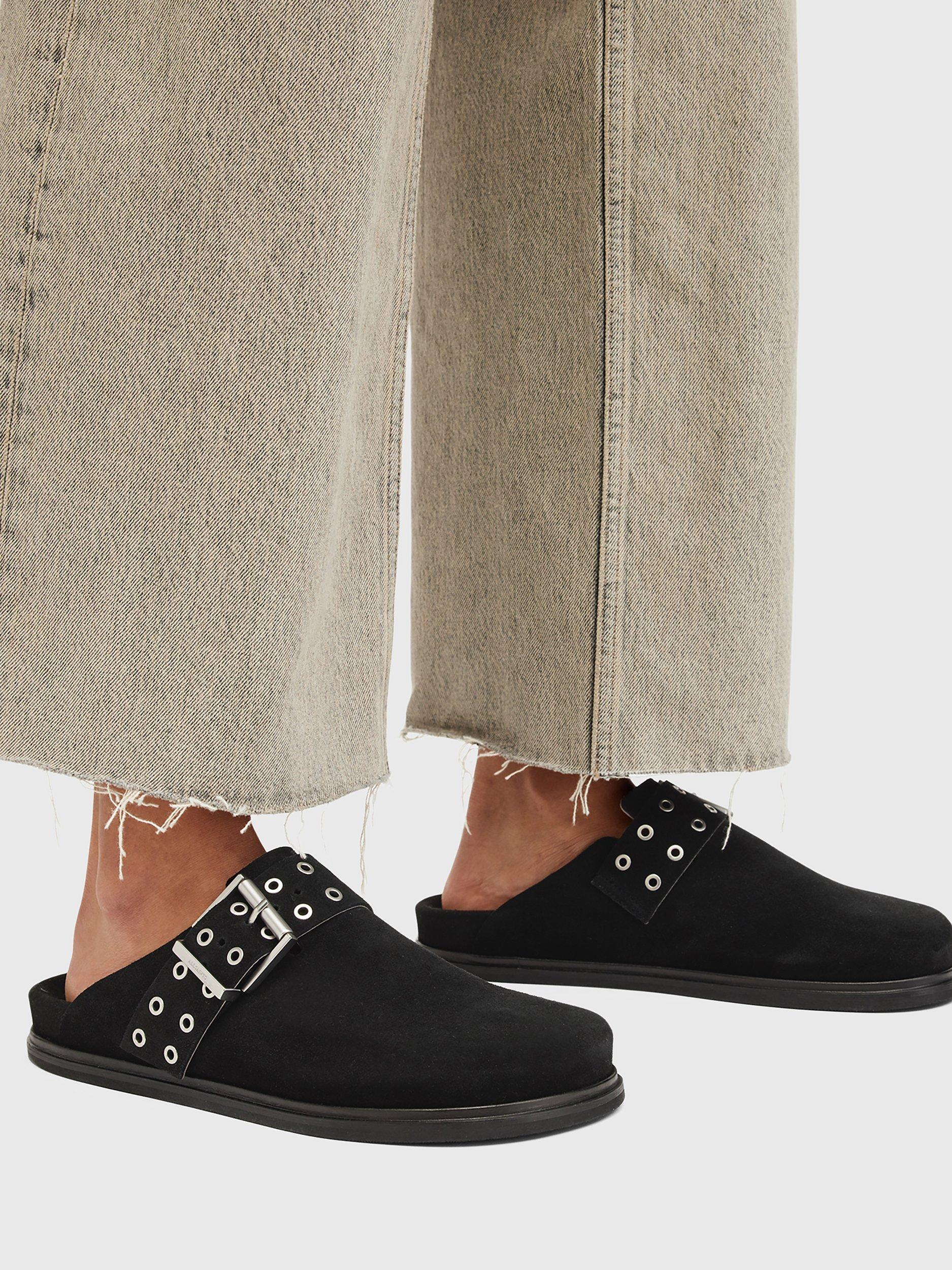 Product image 3 of 5, which shows AllSaints Juno Suede Mules, Black, 5