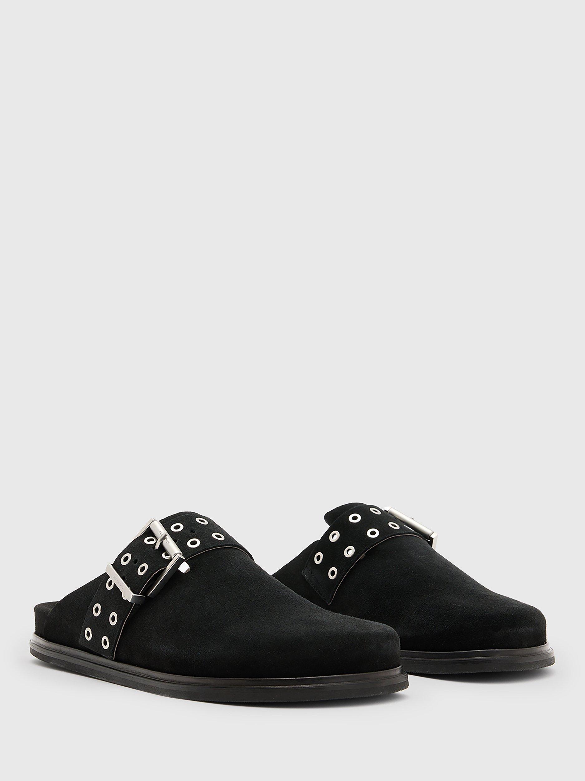 Product image 5 of 5, which shows AllSaints Juno Suede Mules, Black, 5