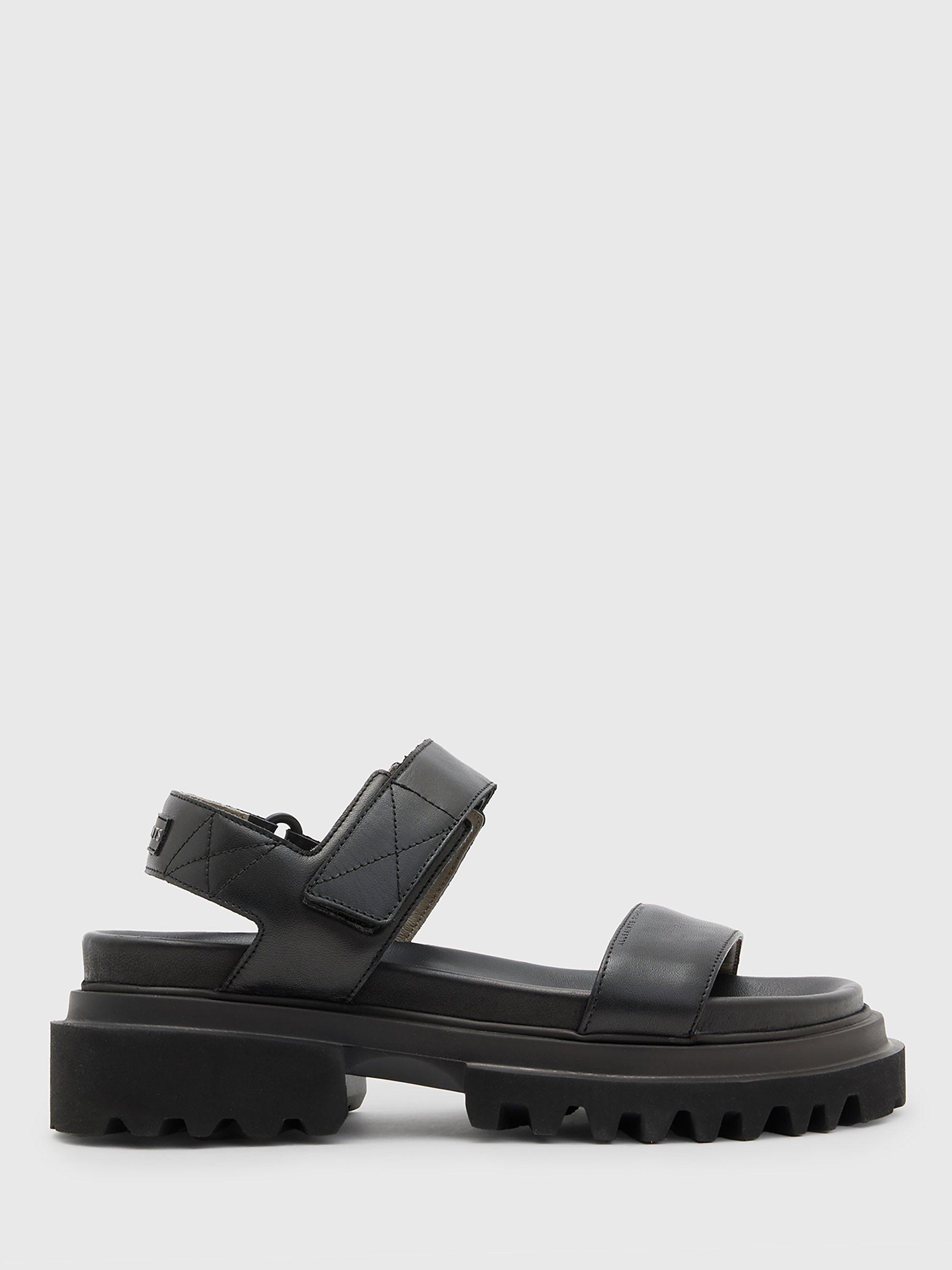 Product image 1 of 7, which shows AllSaints Rory Leather Sandals, Black, 5