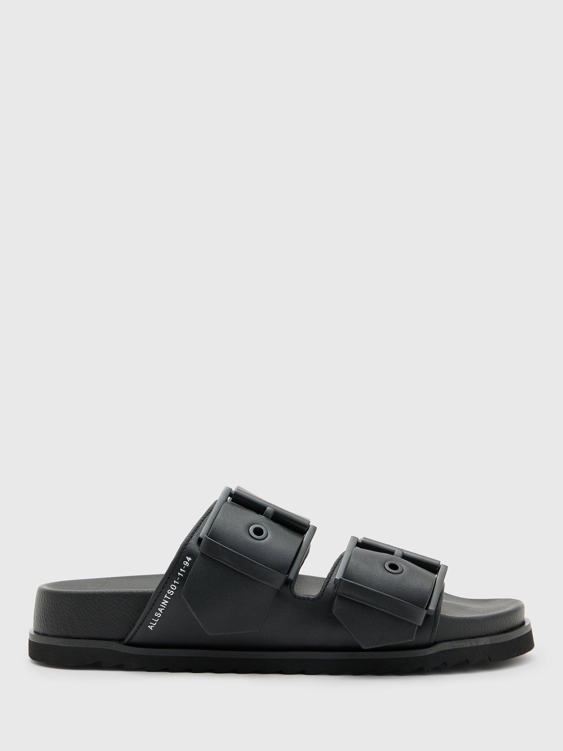 AllSaints Sian Leather Footbed Sandals, Black, 4