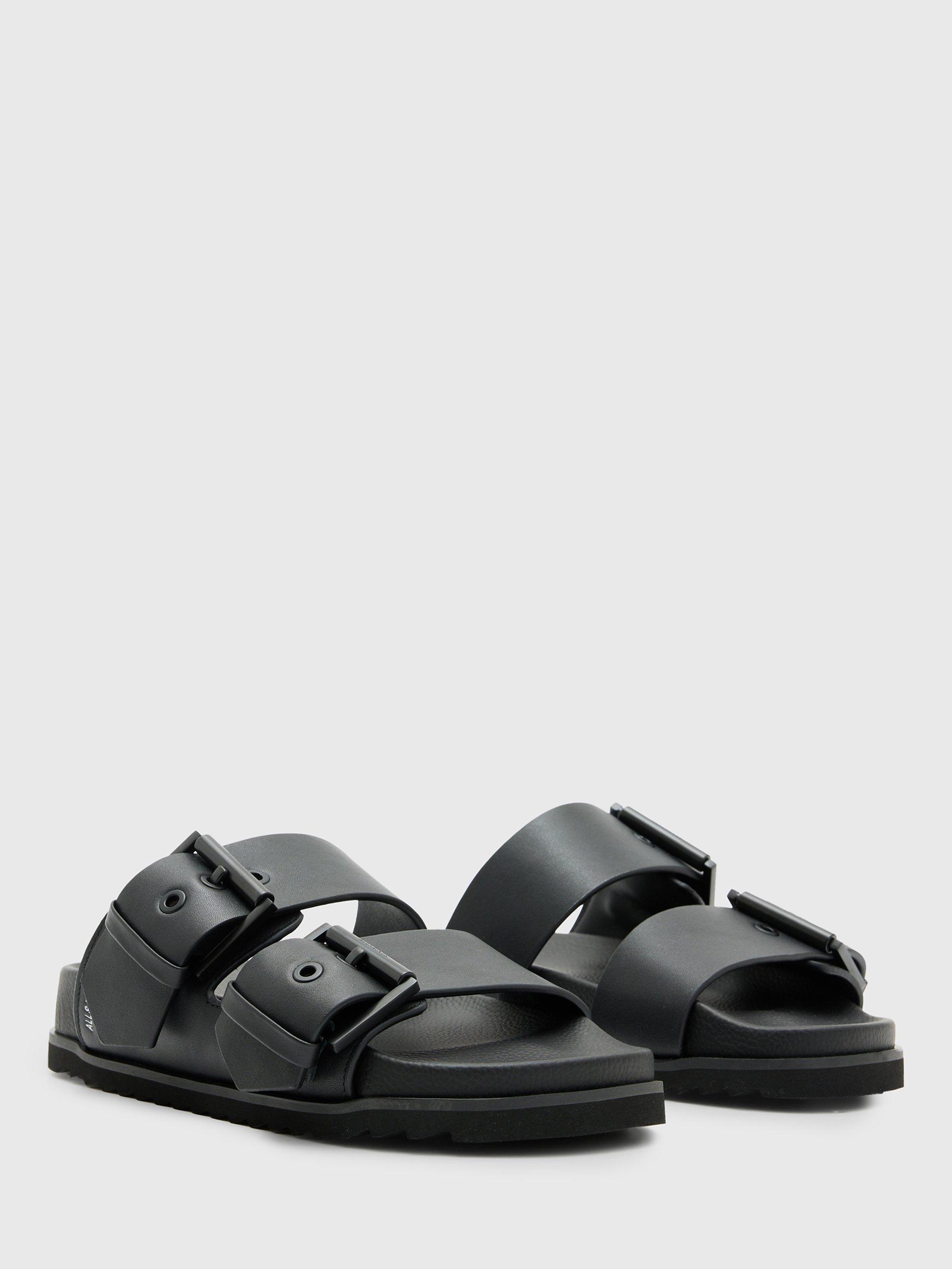 AllSaints Sian Leather Footbed Sandals, Black, 4