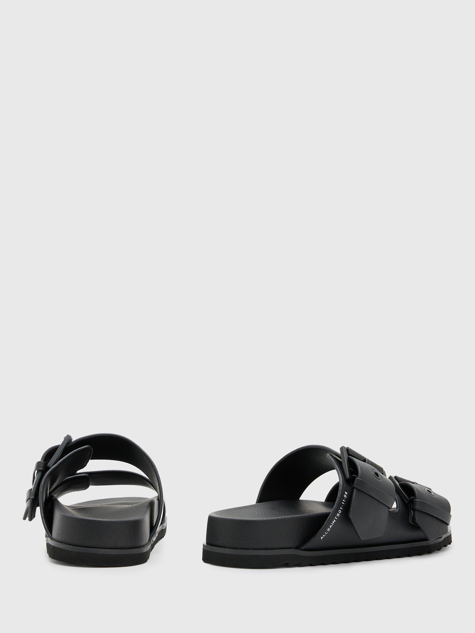 AllSaints Sian Leather Footbed Sandals, Black, 4