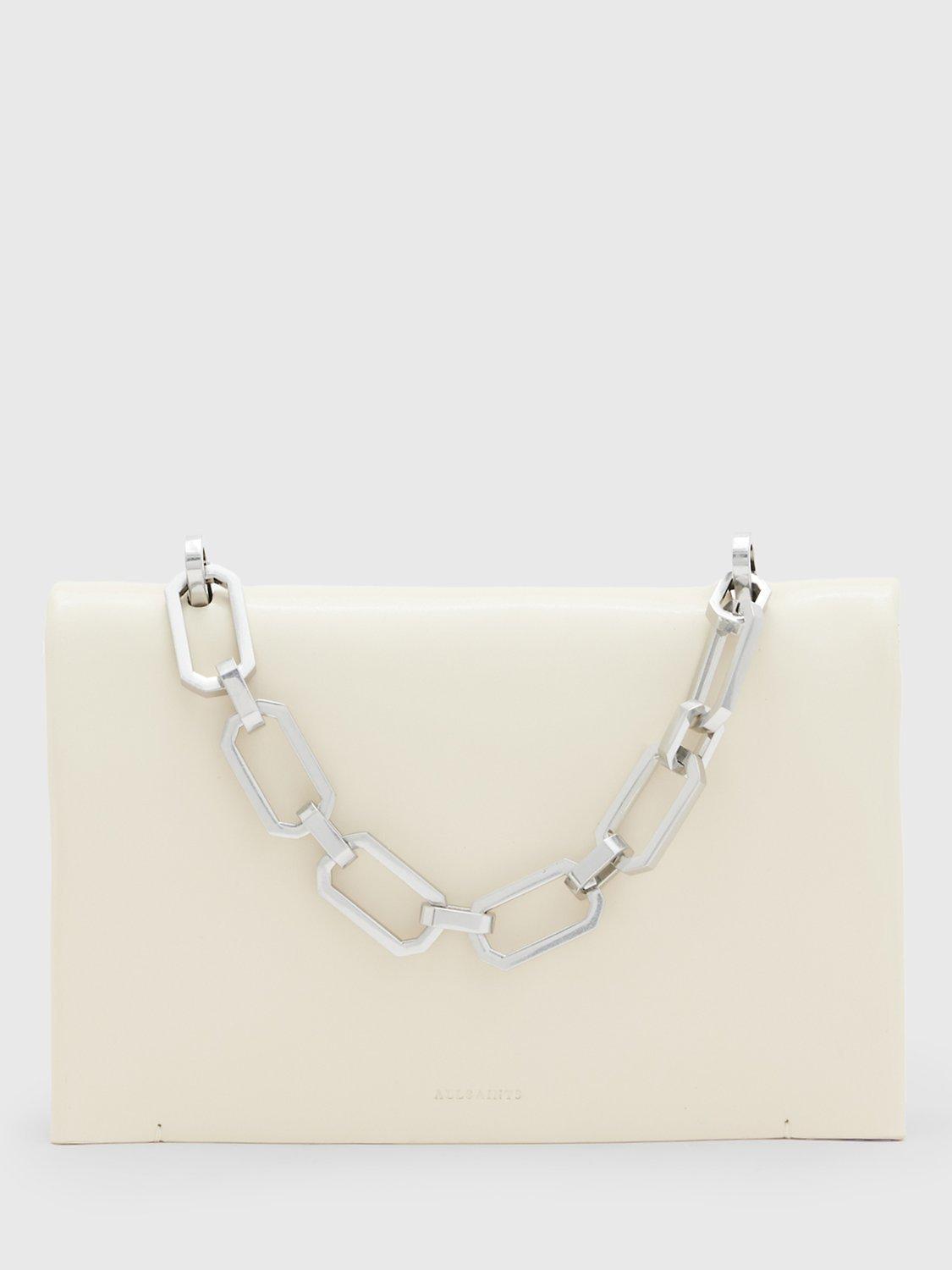 AllSaints Yua Leather Clutch Bag, Desert White
