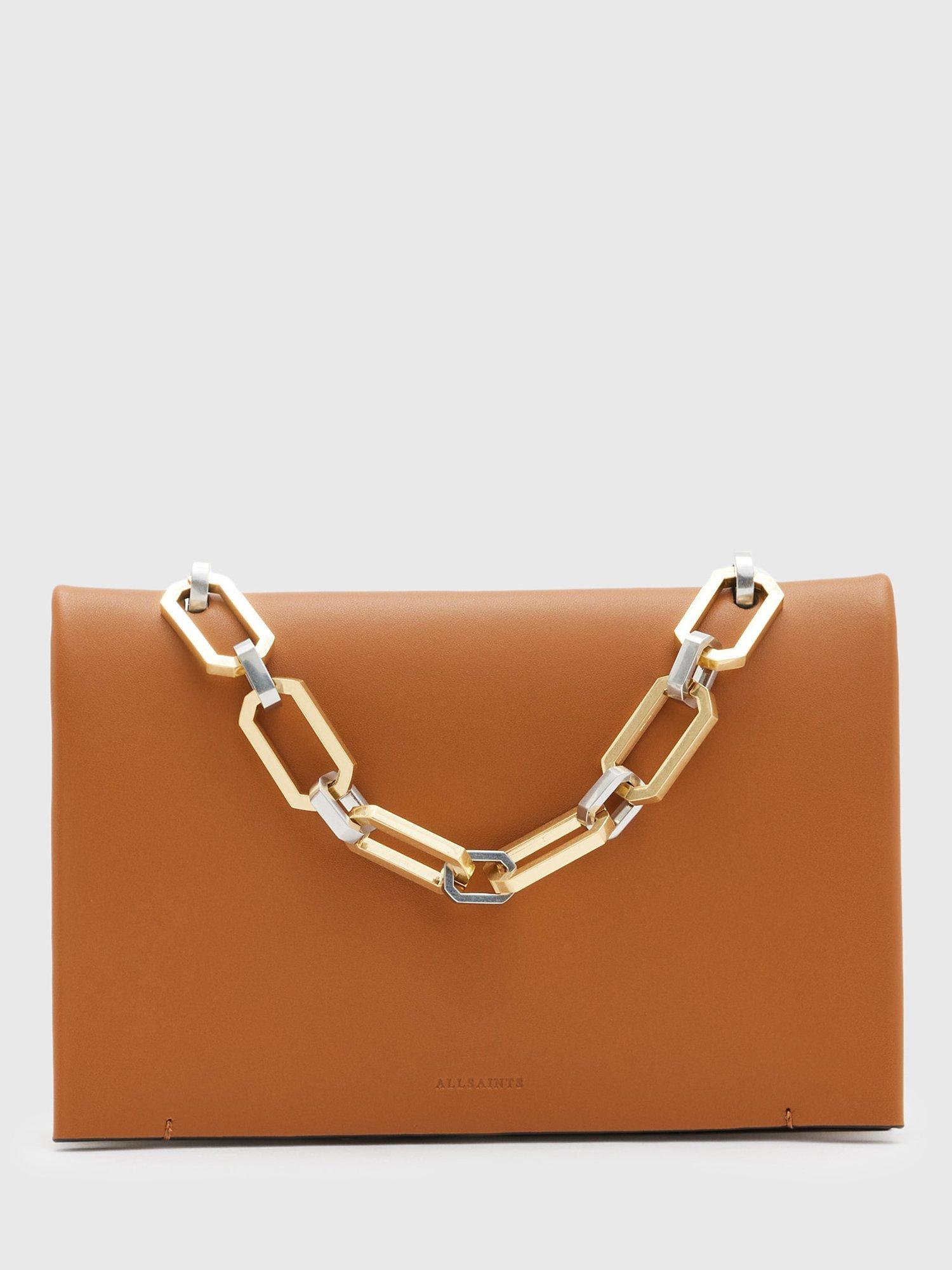 AllSaints Yua Leather Clutch Bag, Desert Tan