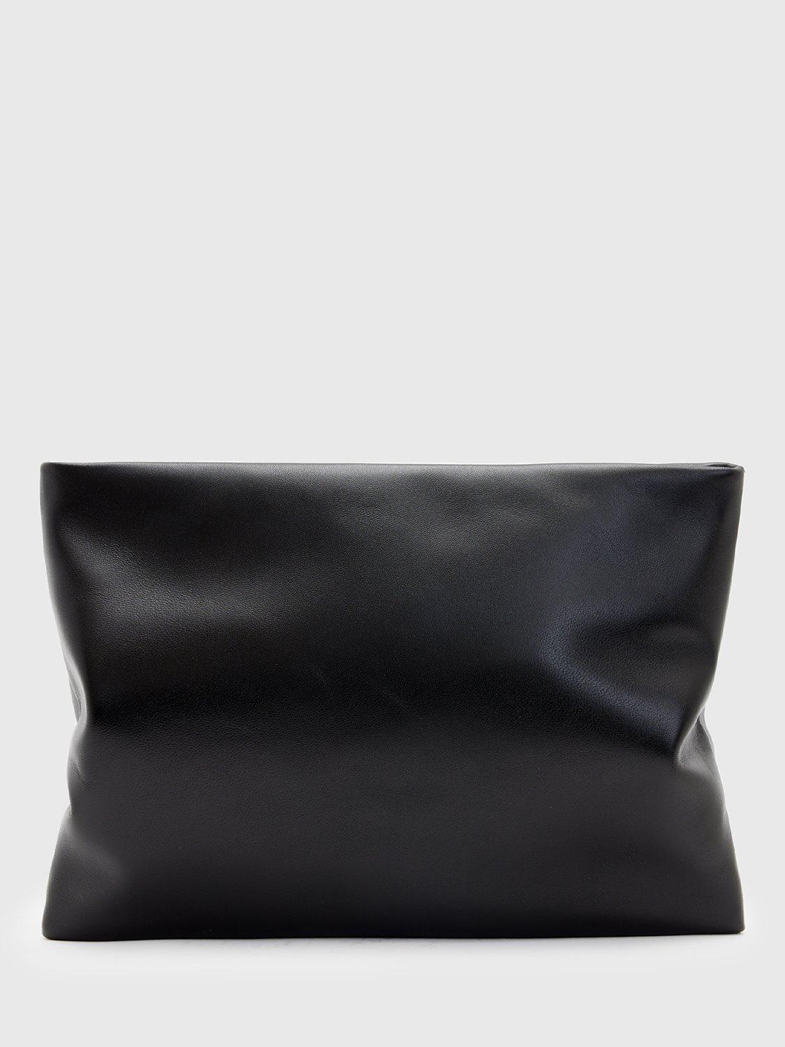 Product image 1 of 5, which shows AllSaints Bettina Soft Leather Clutch Bag, Black, One Size