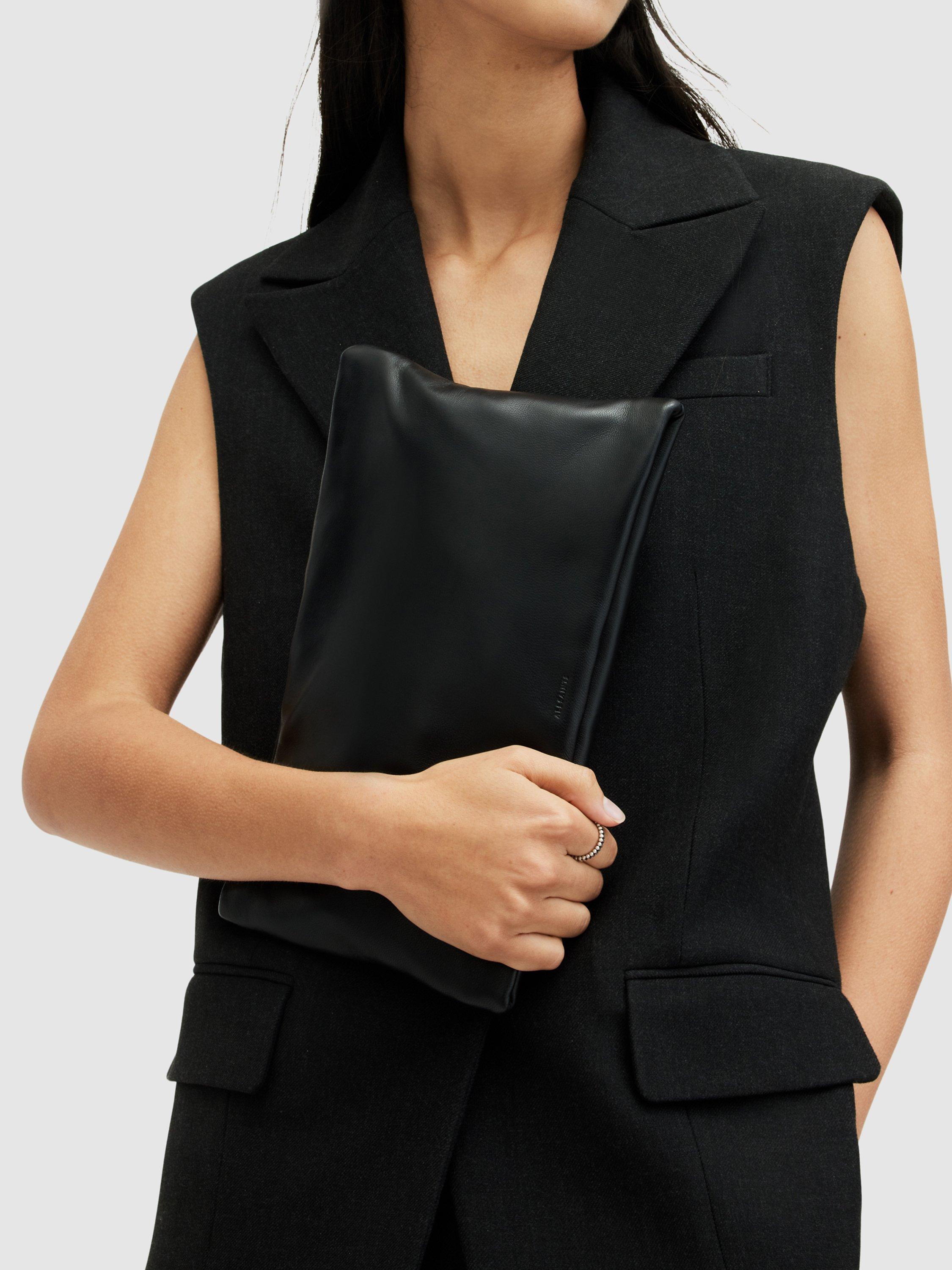 Product image 5 of 5, which shows AllSaints Bettina Soft Leather Clutch Bag, Black, One Size