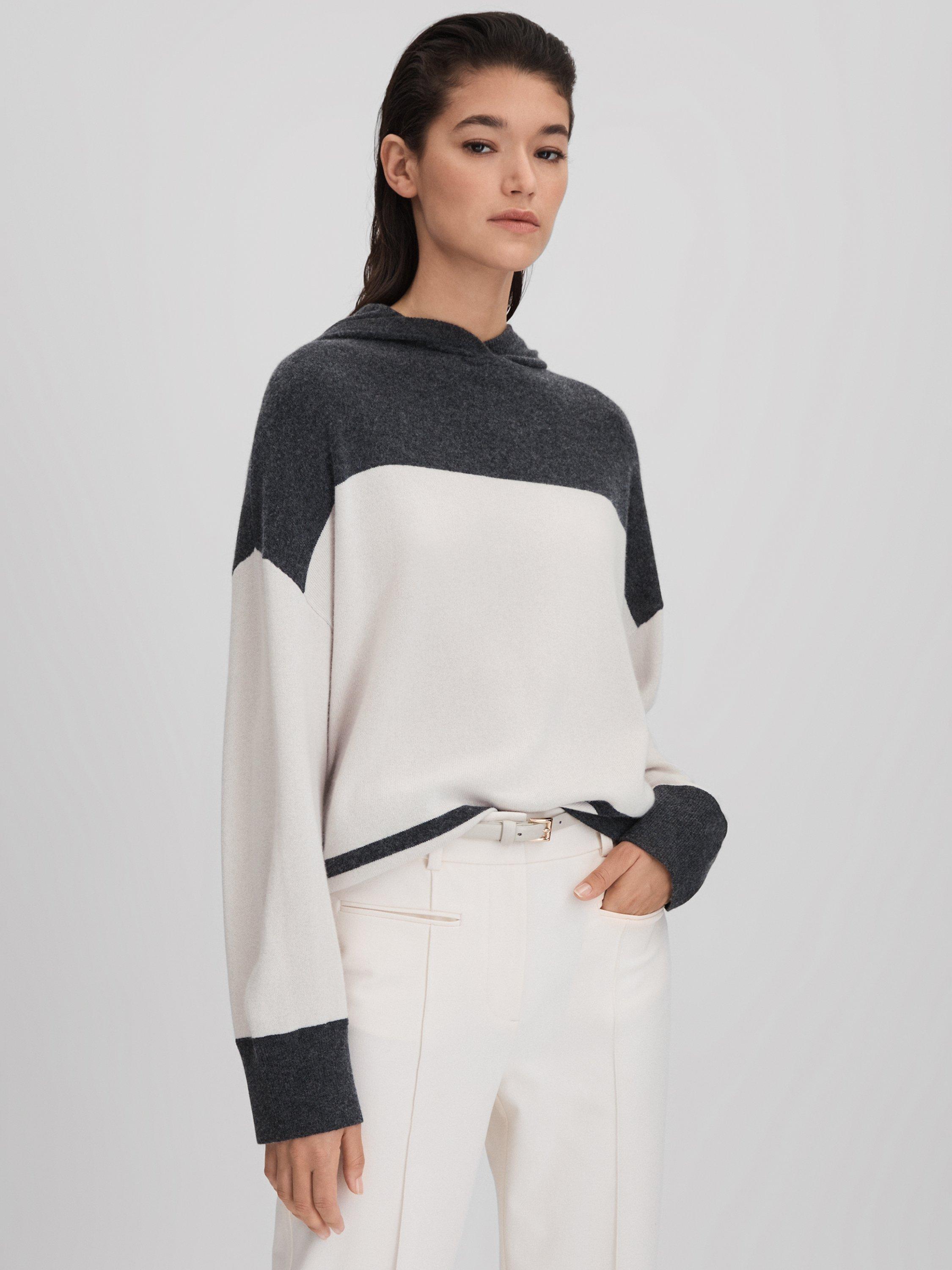 Reiss Alex Drawstring Hoodie, Charcoal/Ivory