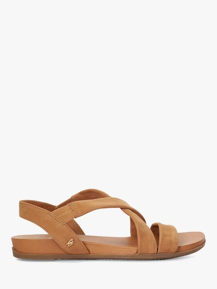 Dune London Wide Fit Landies Nubuck Comfort Strap Sandals, Camel, Brown