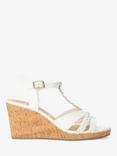 Dune Wide Fit Koali Leather Plait T-Bar Wedge Sandals, White