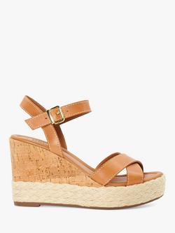 Dune London Kindest Leather Cross Strap Wedge Sandals, Tan