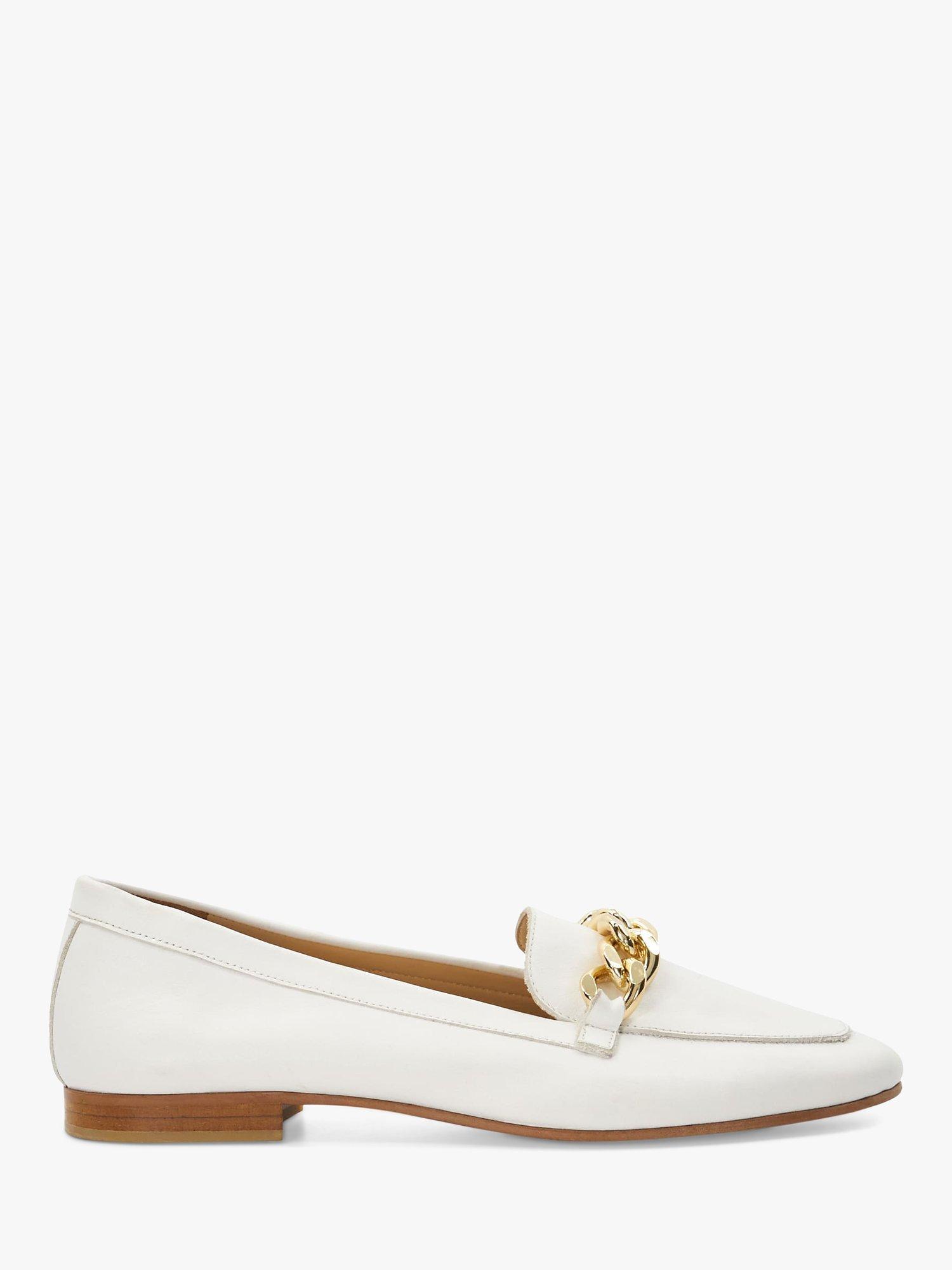 Dune Goldsmith Leather Chain Trim Loafers, White, EU37