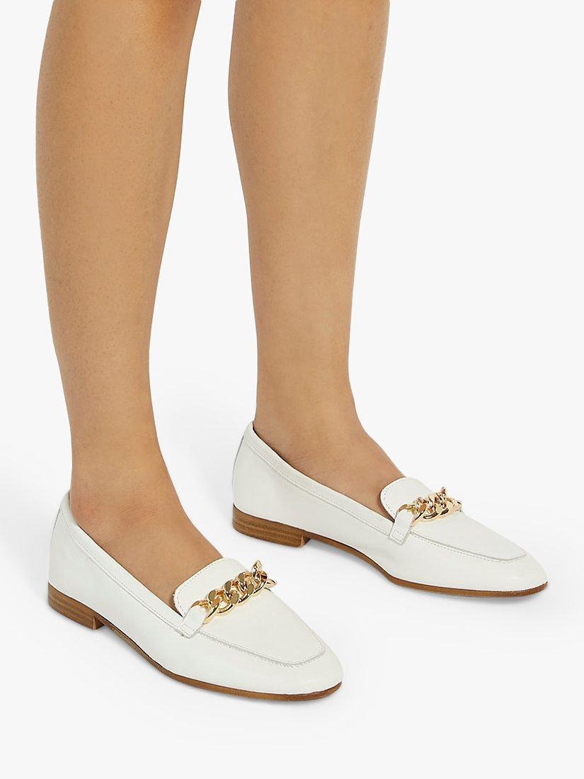 Dune Goldsmith Leather Chain Trim Loafers, White, EU37