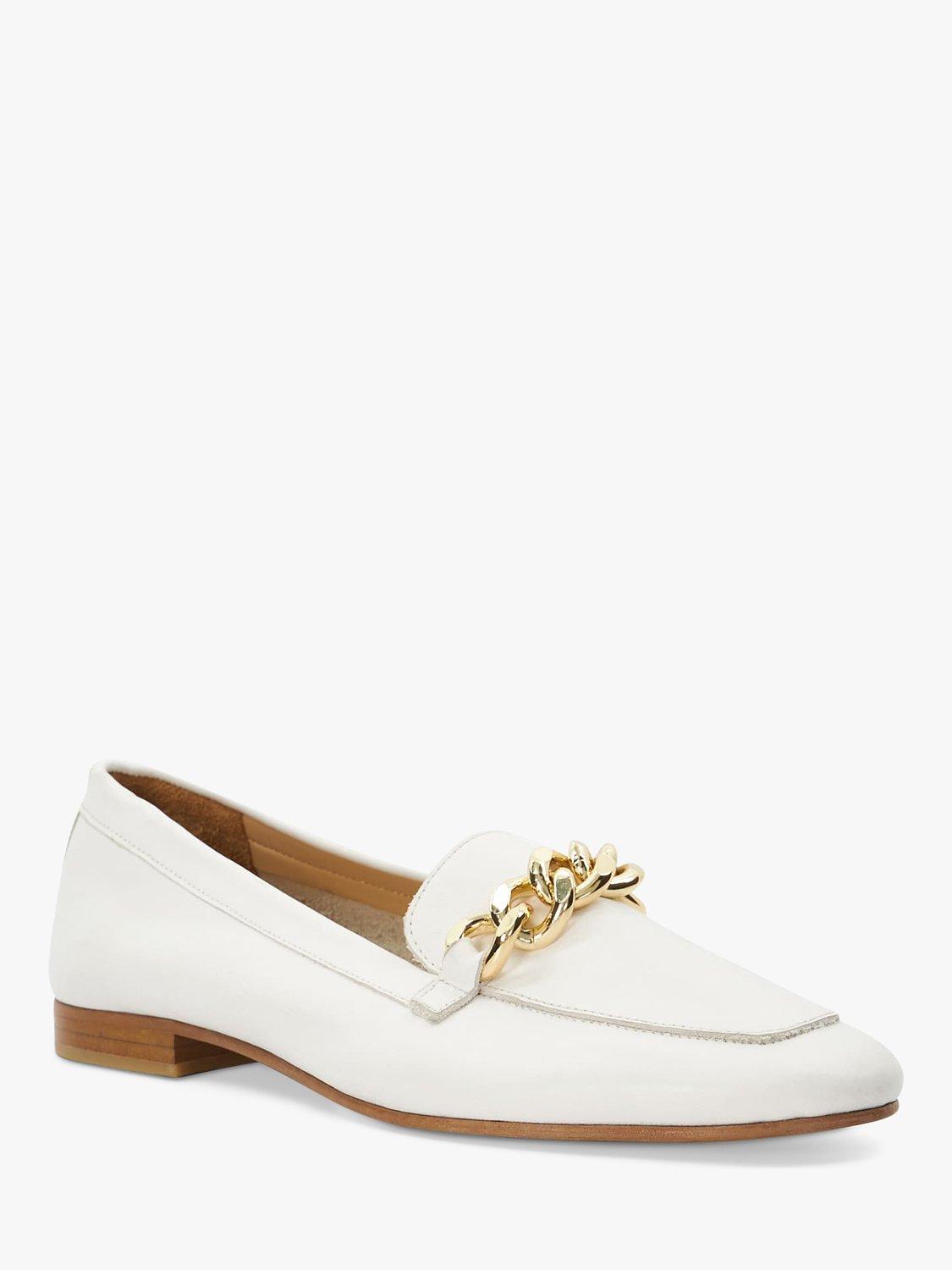 Dune Goldsmith Leather Chain Trim Loafers, White, EU37