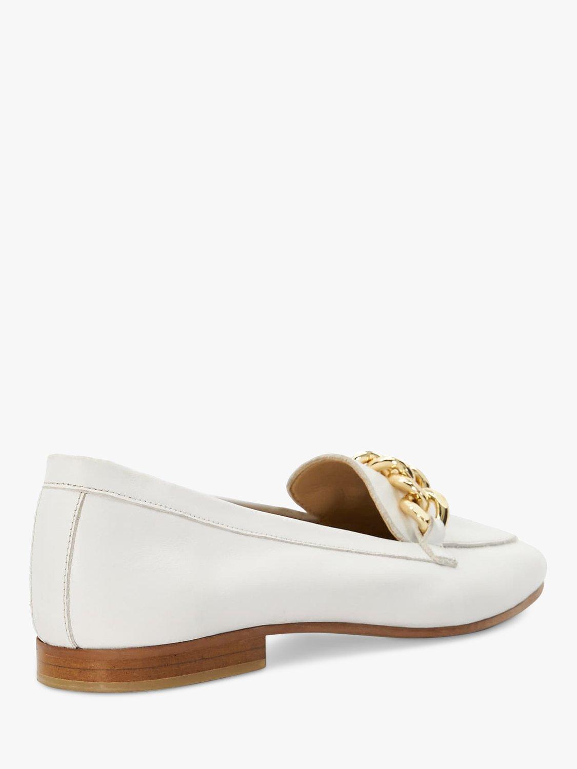 Dune Goldsmith Leather Chain Trim Loafers, White, EU37