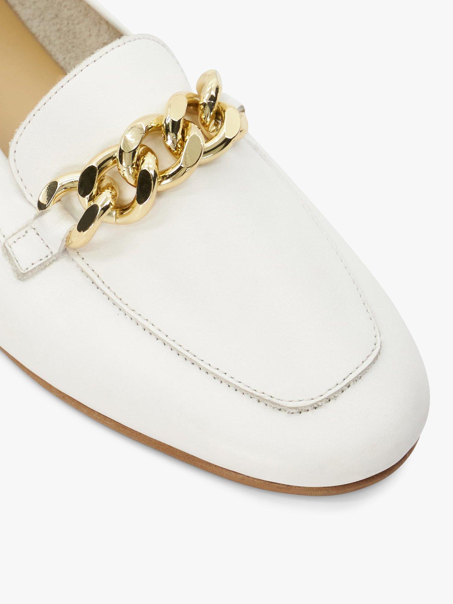 Dune Goldsmith Leather Chain Trim Loafers, White, EU37