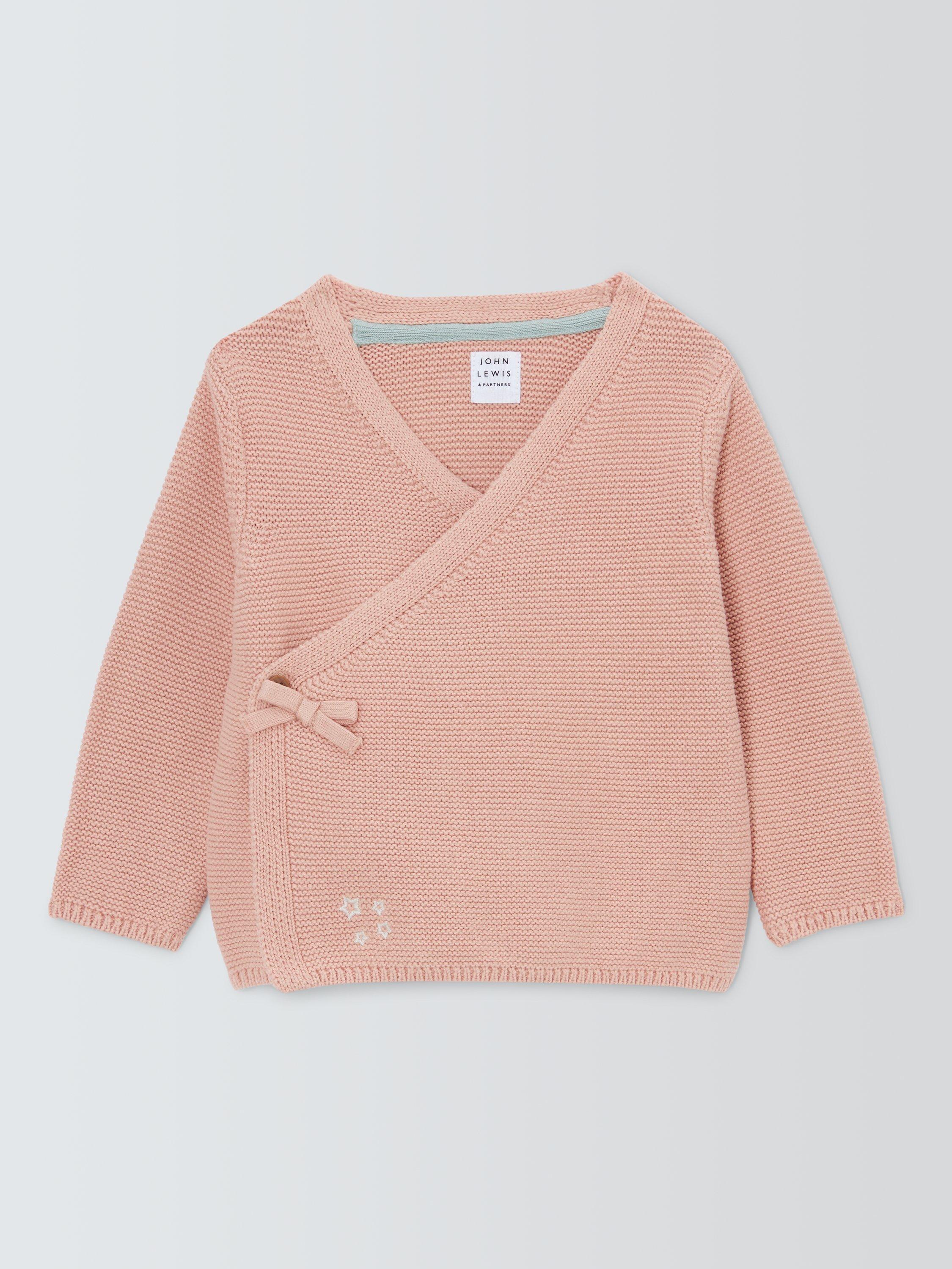 John Lewis Baby Floral Embroidered Crossover Cardigan, Pink