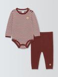 John Lewis Baby Bear Stripe Knit Jumper & Trousers Set, Burgundy