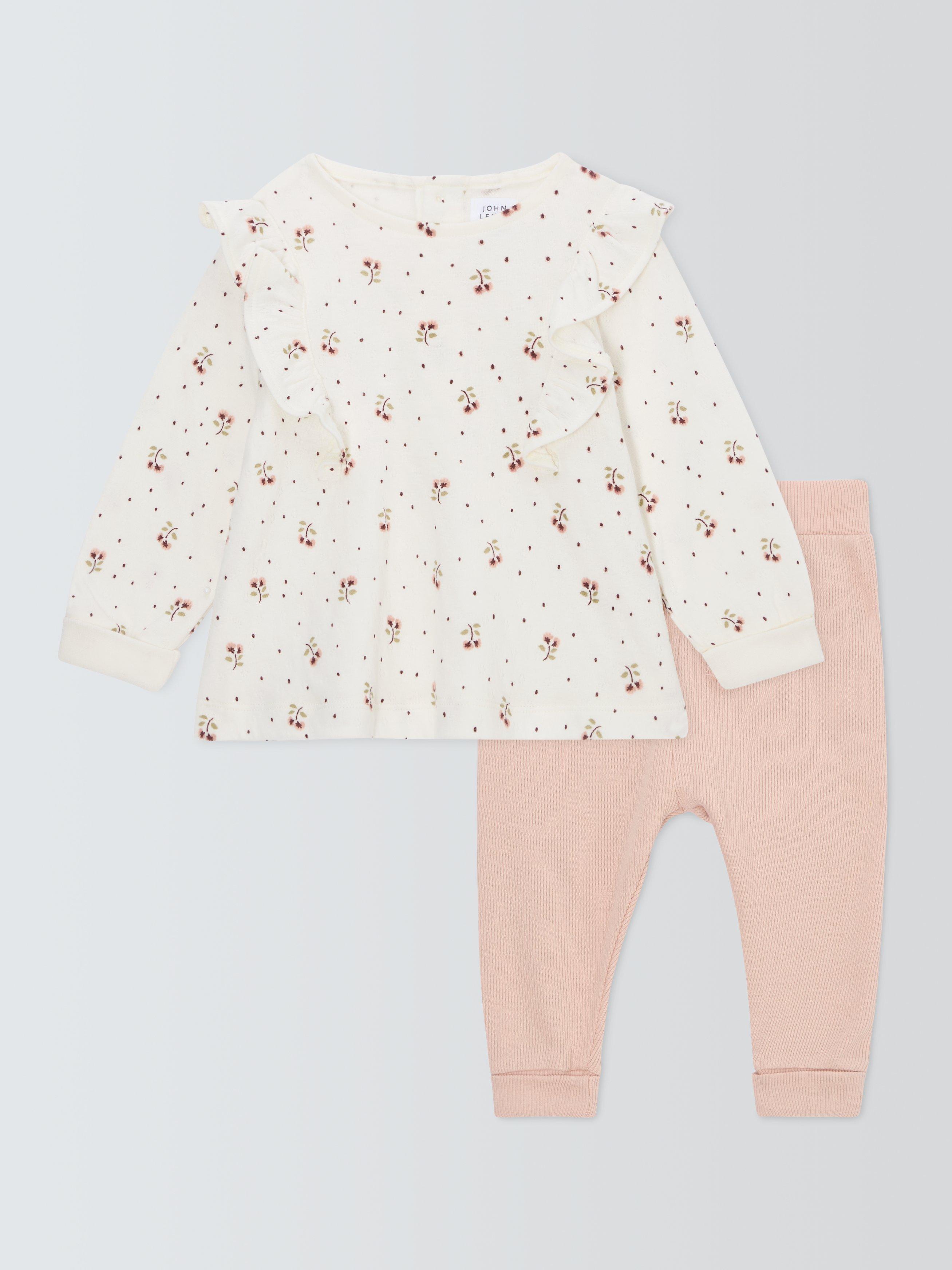 John Lewis Baby Floral Top and Ribbed Joggers Set, Pink