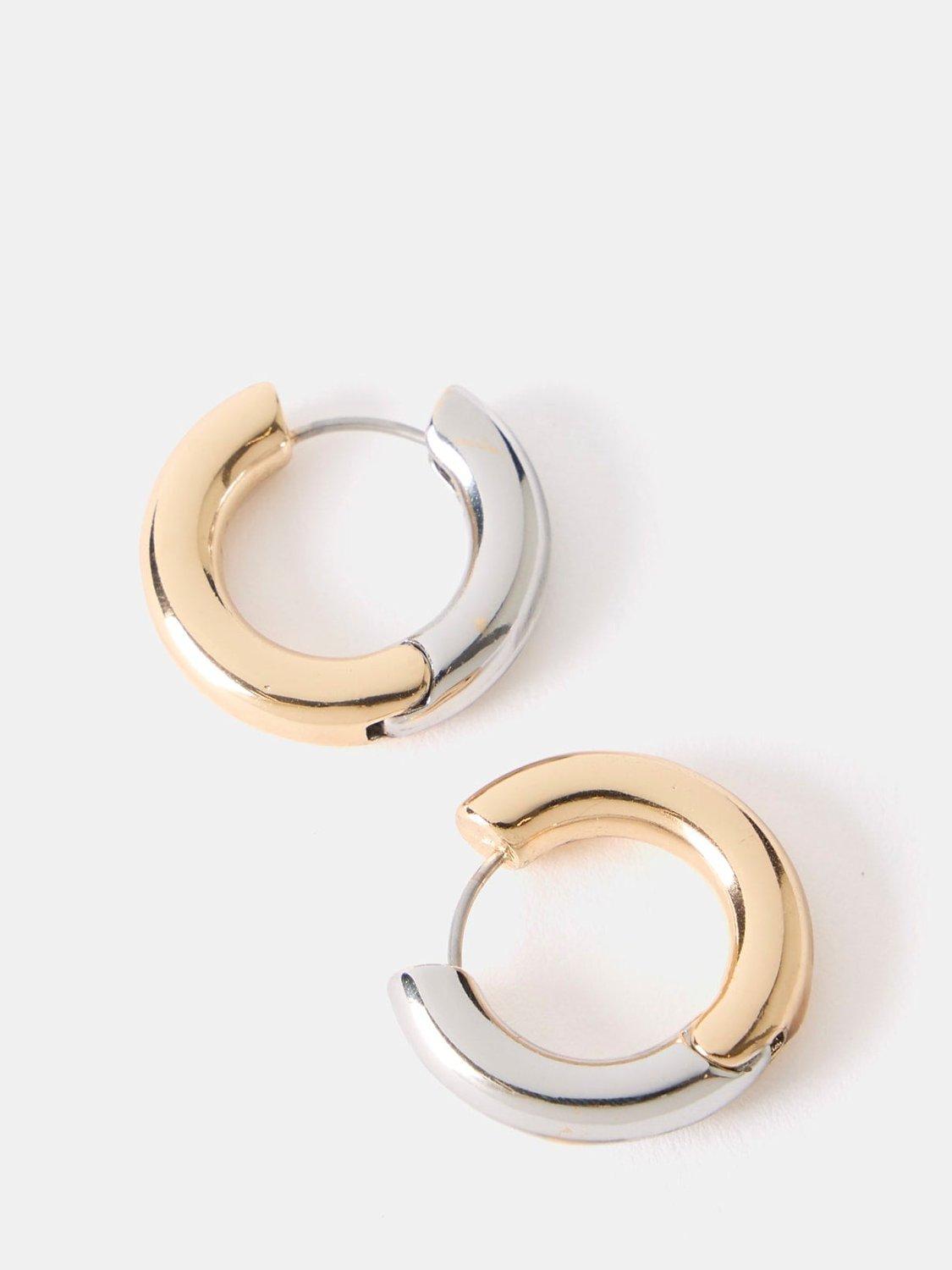 Mint Velvet Mixed Metal Hoop Huggie Earrings, Gold/Silver