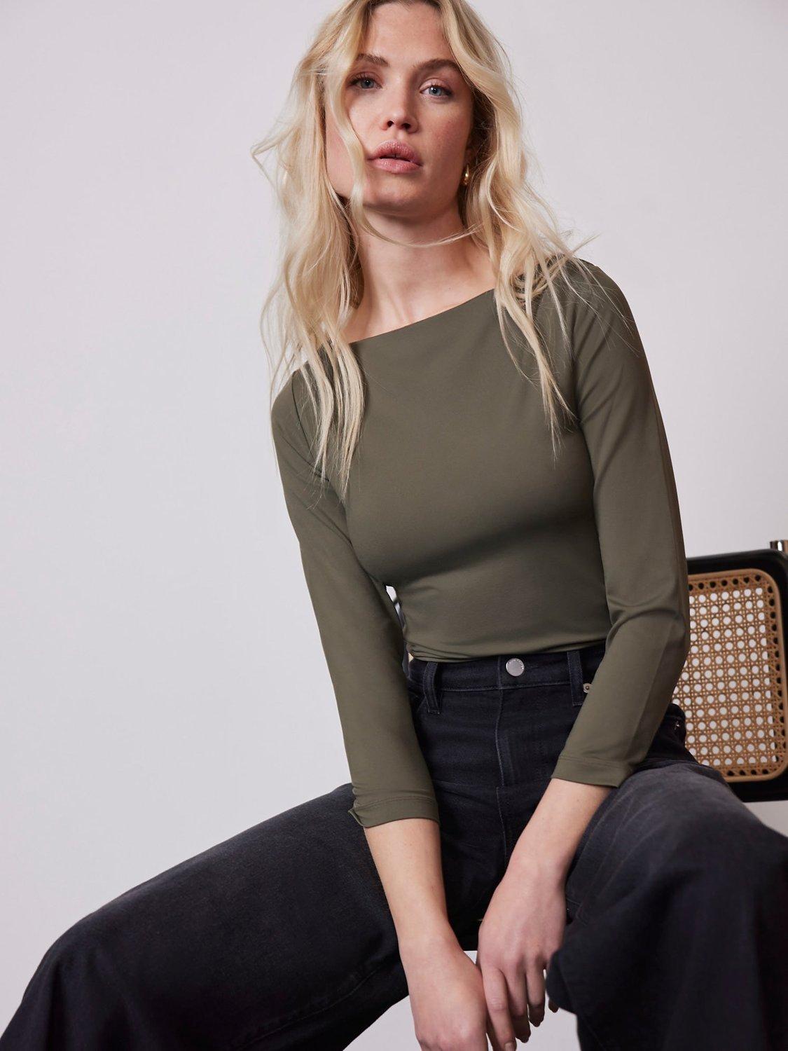 Mint Velvet Slash Neck Top, Khaki