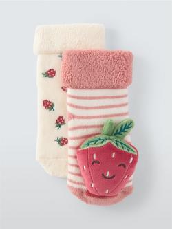 John Lewis Baby Strawberry Rattle Socks, Pack of 2, Multi, Multi
