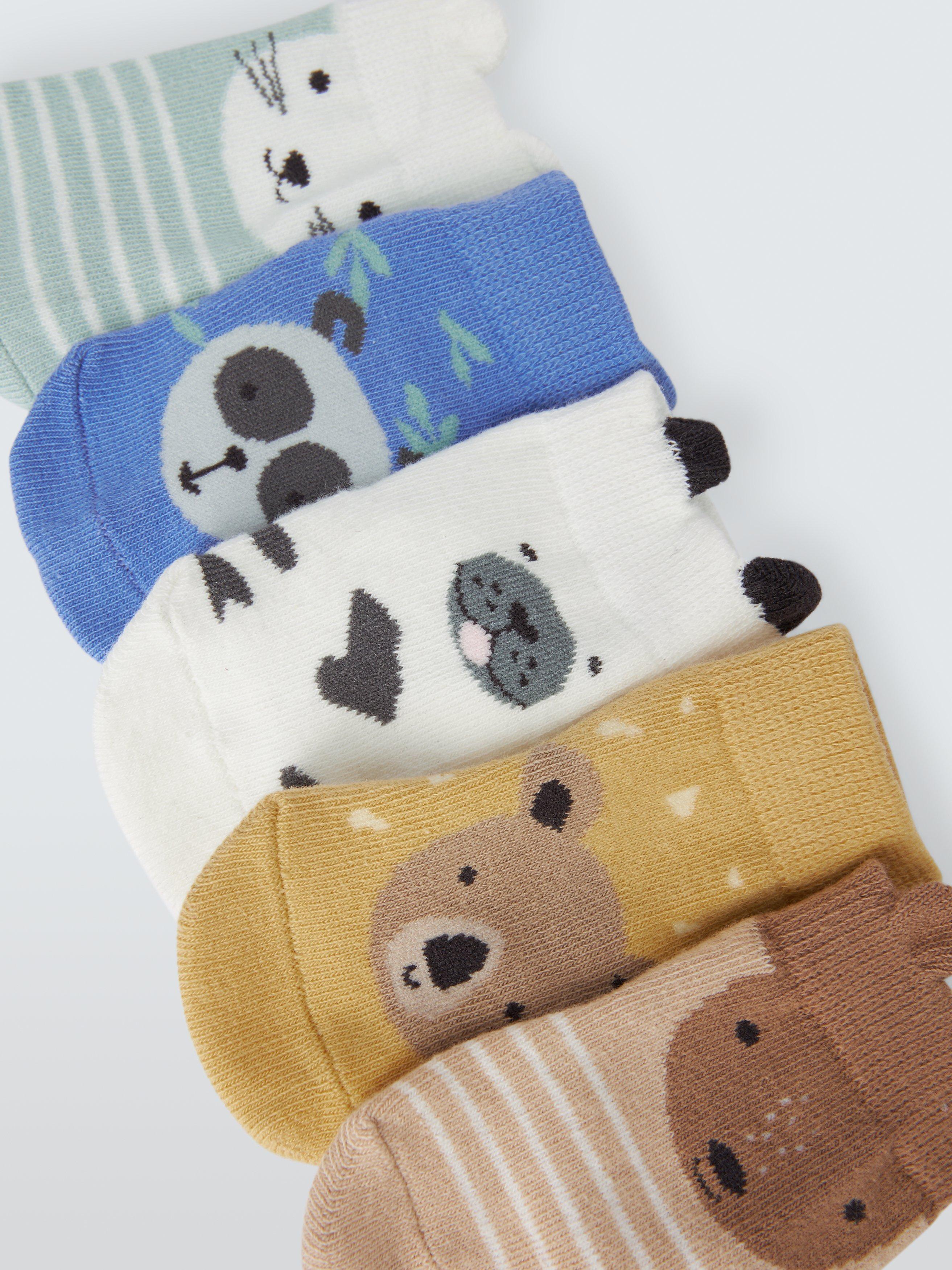 Product image 1 of 2, which shows John Lewis Baby Animals Organic Cotton Blend Socks, Pack of 5, Multi, 6-12 months