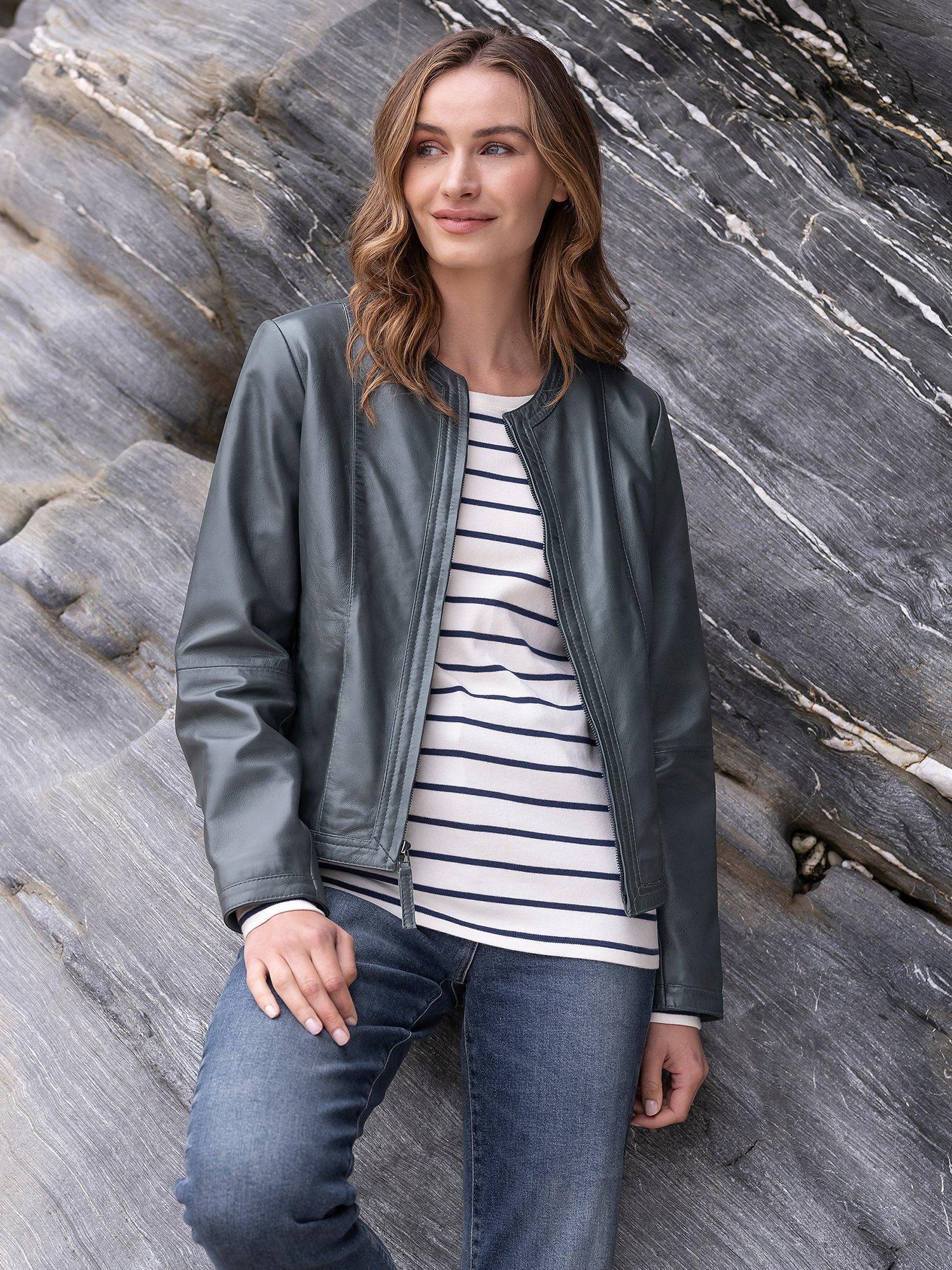 Celtic & Co. Collarless Leather Jacket, Grey