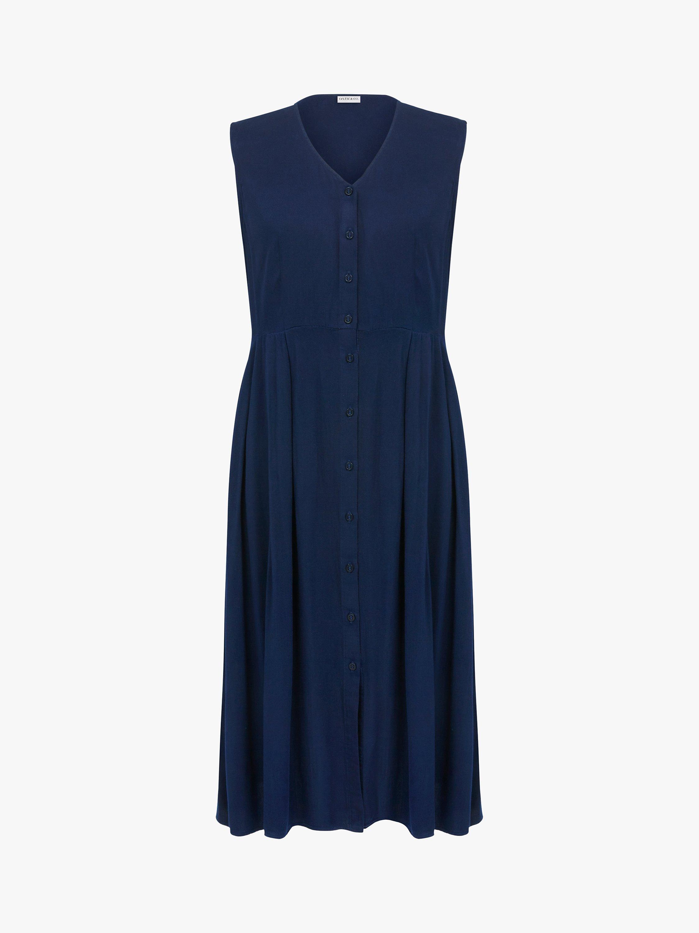 Celtic & Co. Sleeveless Button Through Midi Dress, Dark Navy