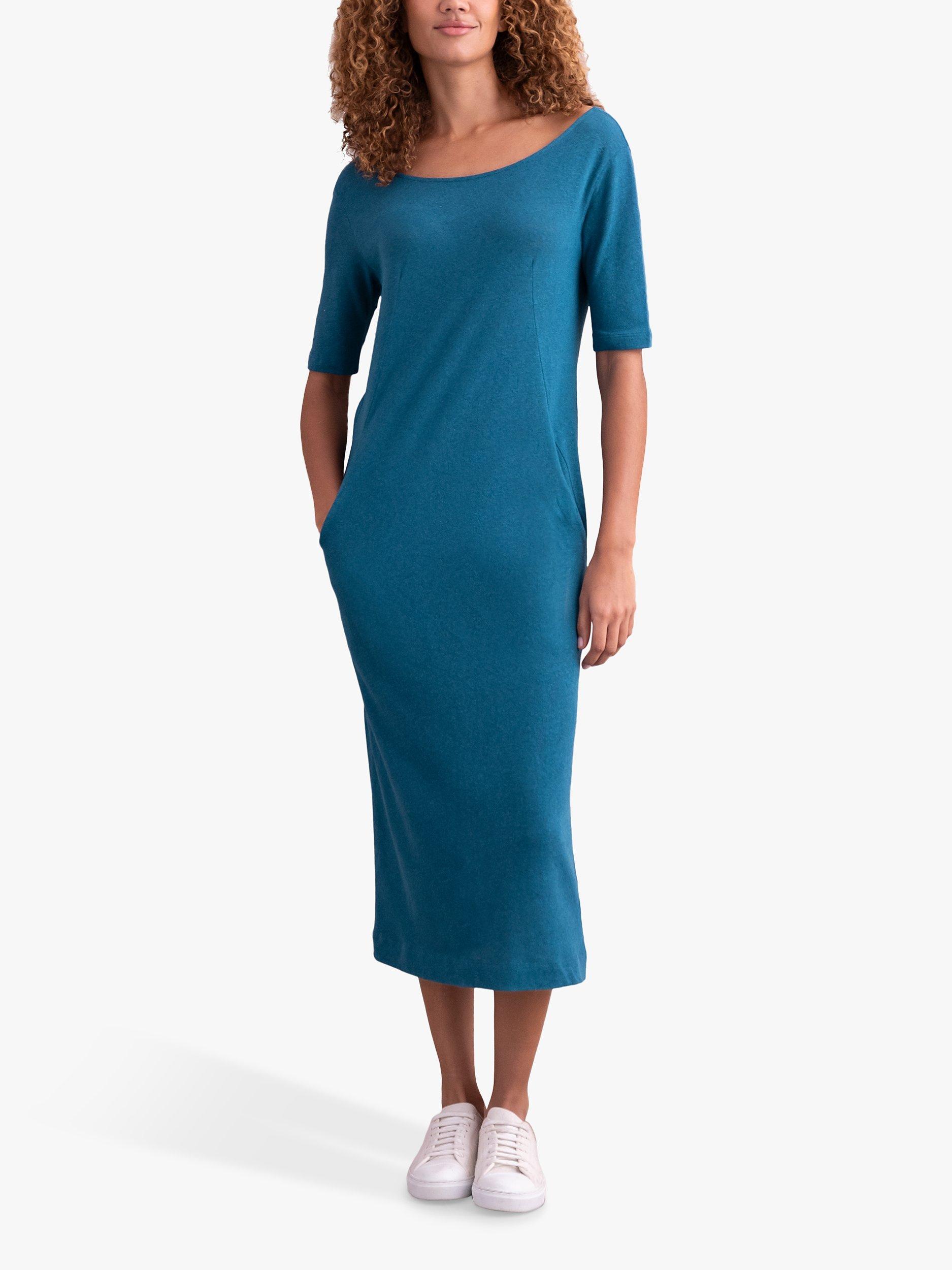 Celtic & Co. Button Back Linen Blend Midi Dress, Deep Icelandic Blue
