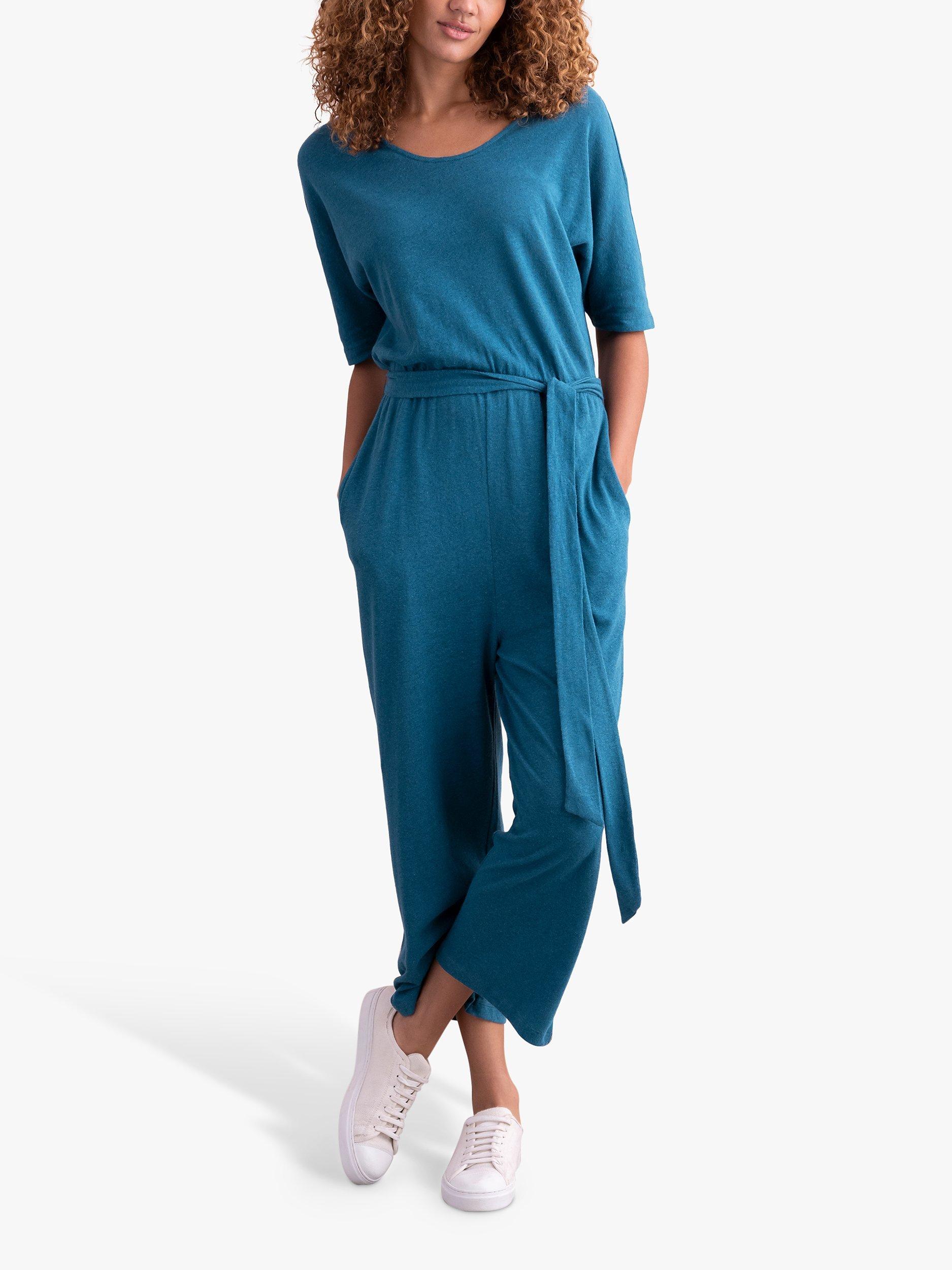 Celtic & Co. Linen/Cotton Short Sleeve Jumpsuit, Deep Icelandic Blue