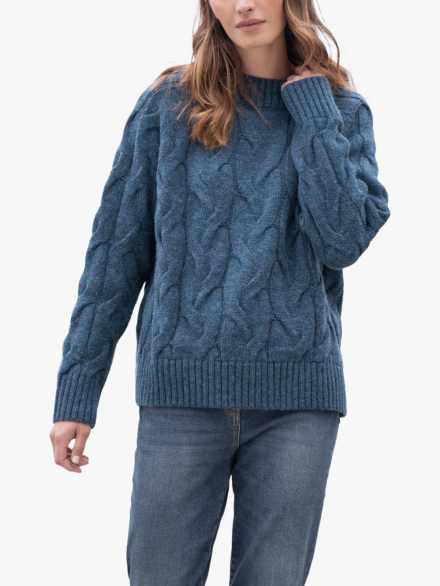 Celtic & Co. Oversized Cable Mock Neck Jumper, Indigo