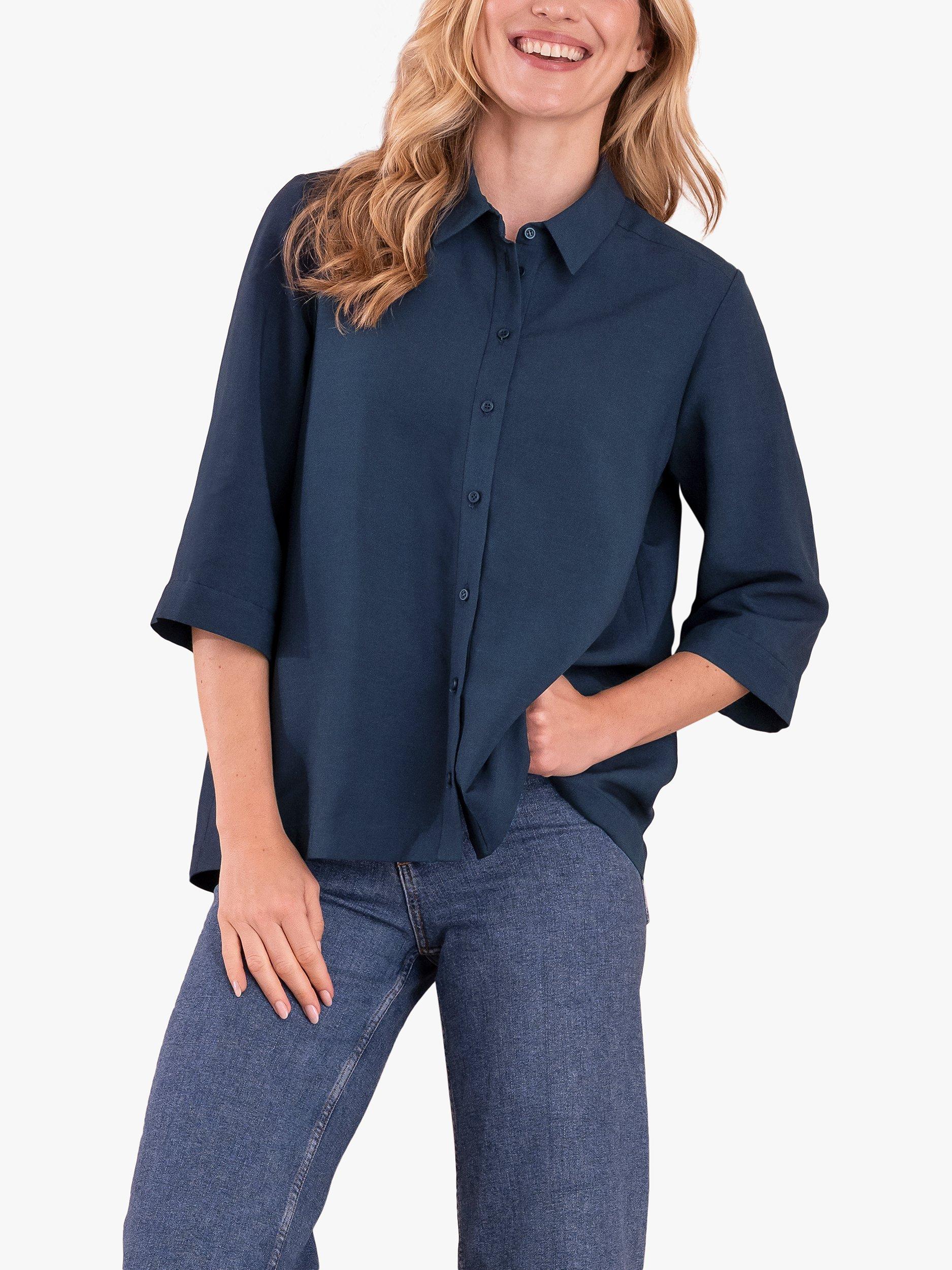 Celtic & Co. Linen Blend Pleat Back Shirt, Dark Navy
