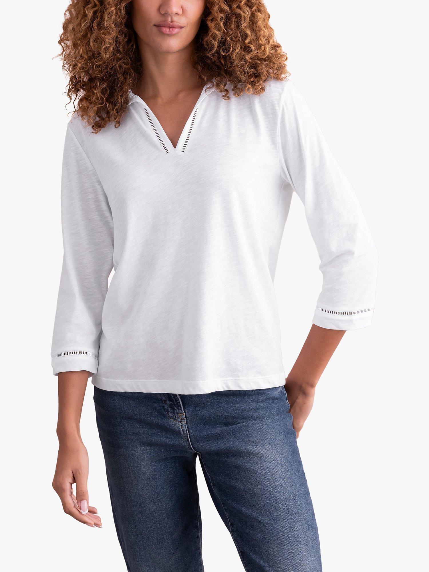 Celtic & Co. Organic Cotton Jersey Trim Detail Polo Top, White