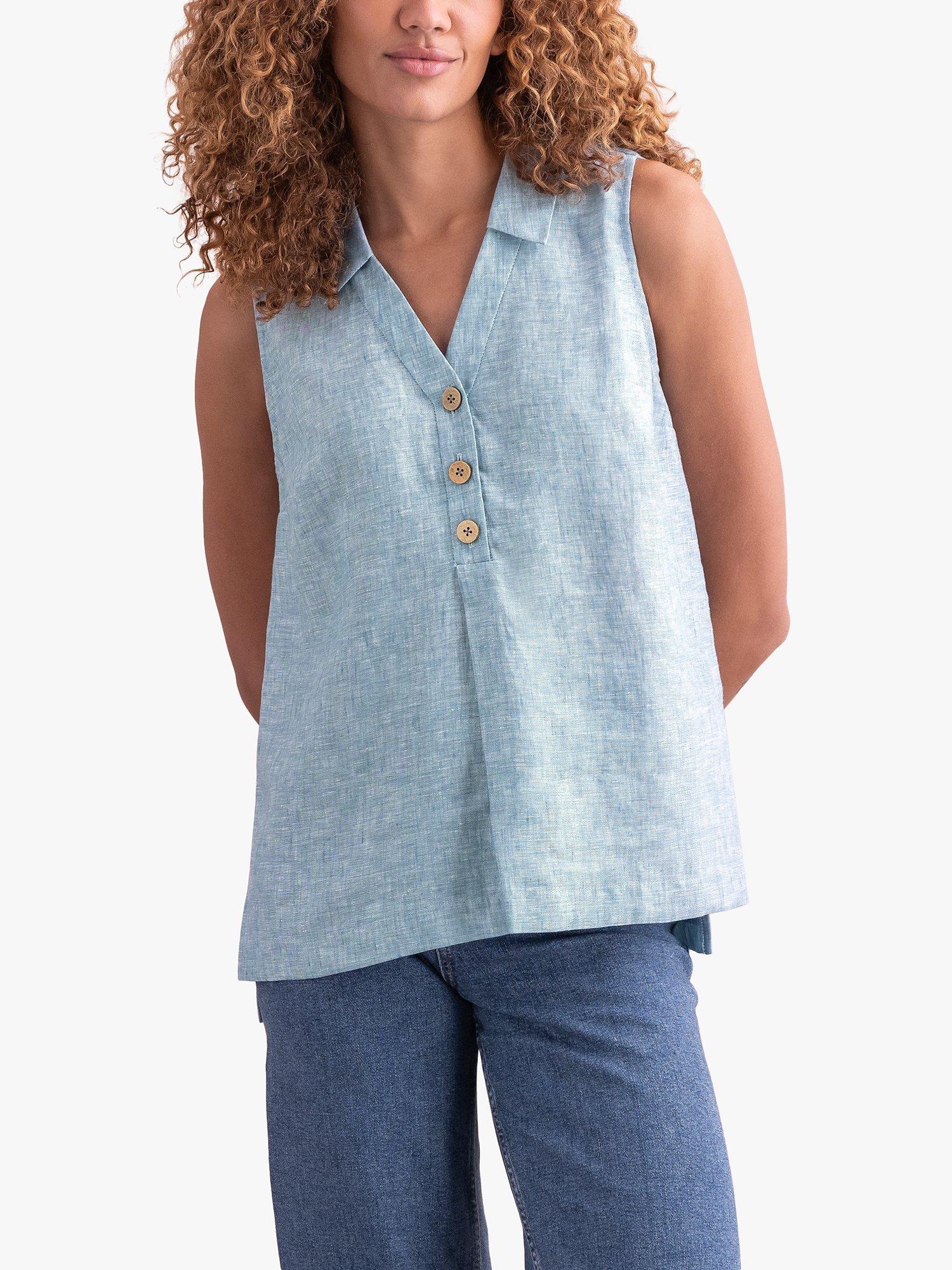 Celtic & Co. Linen Sleeveless Blouse, Vintage Blue
