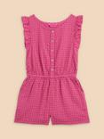 White Stuff Kids' Gingham Playsuit, Dusty Pink