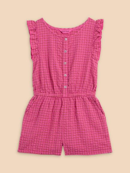 White Stuff Kids' Gingham Playsuit, Dusty Pink, Dusty Pink