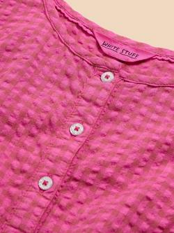 White Stuff Kids' Gingham Playsuit, Dusty Pink - view 2, Dusty Pink